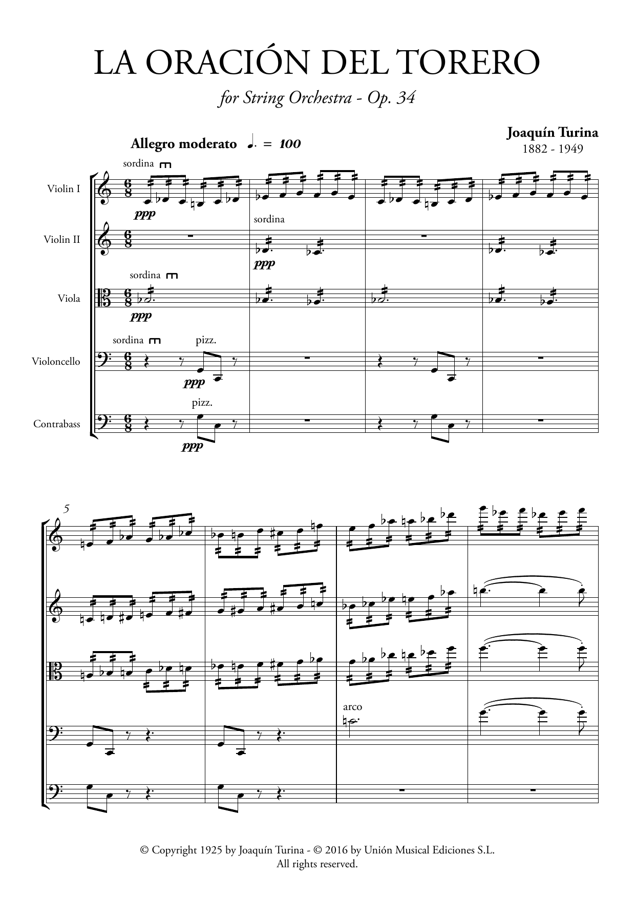 La Oración del Torero: String Orchestra Conductor Score & Parts