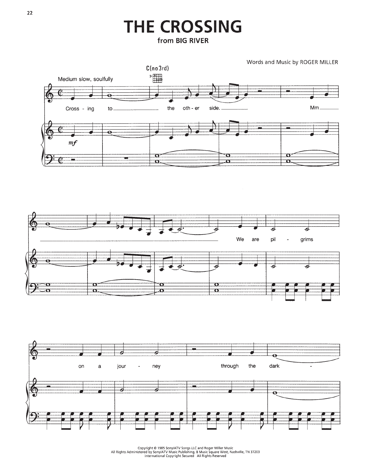 The Crossing (from Big River: The Adventures Of Huckleberry Finn): Piano Vocal