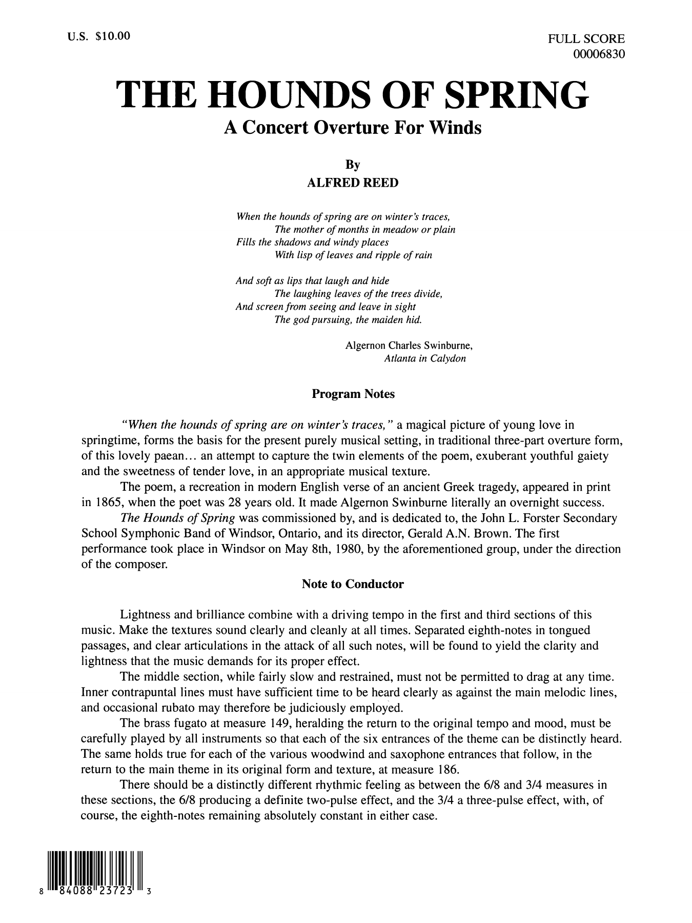 The Hounds of Spring: Concert Band Conductor Score & Parts