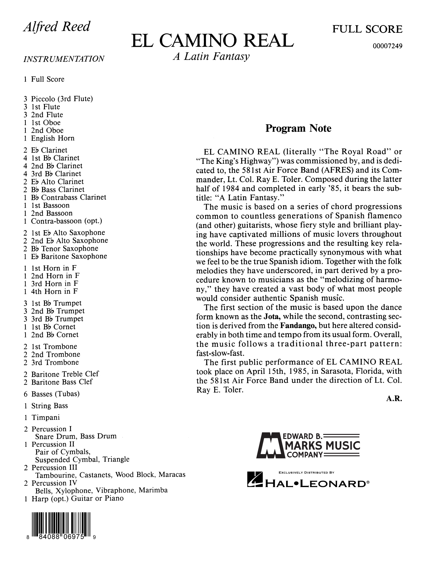 El Camino Real - A Latin Fantasy: Concert Band Conductor Score & Parts