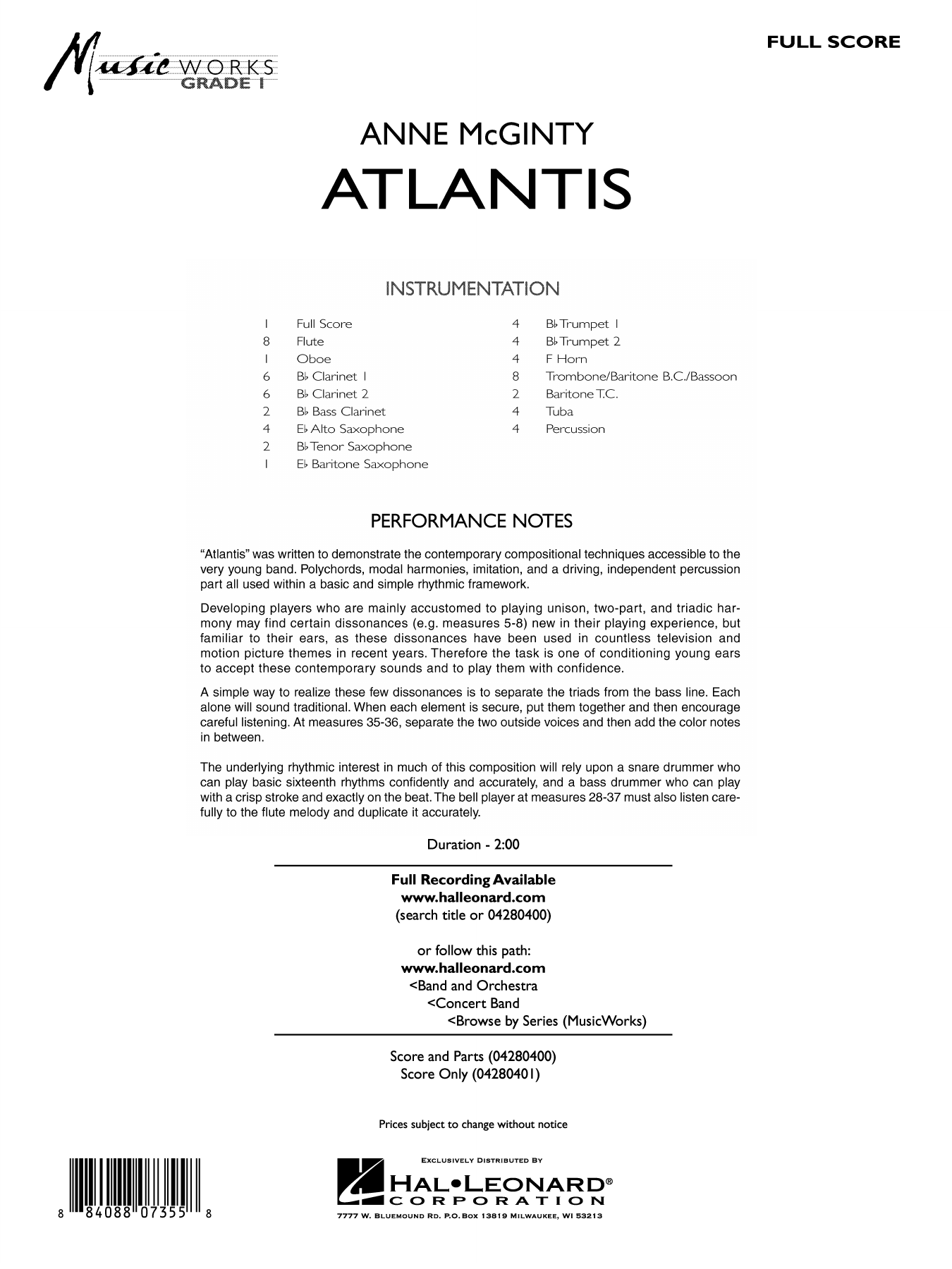 Atlantis: Concert Band Conductor Score & Parts