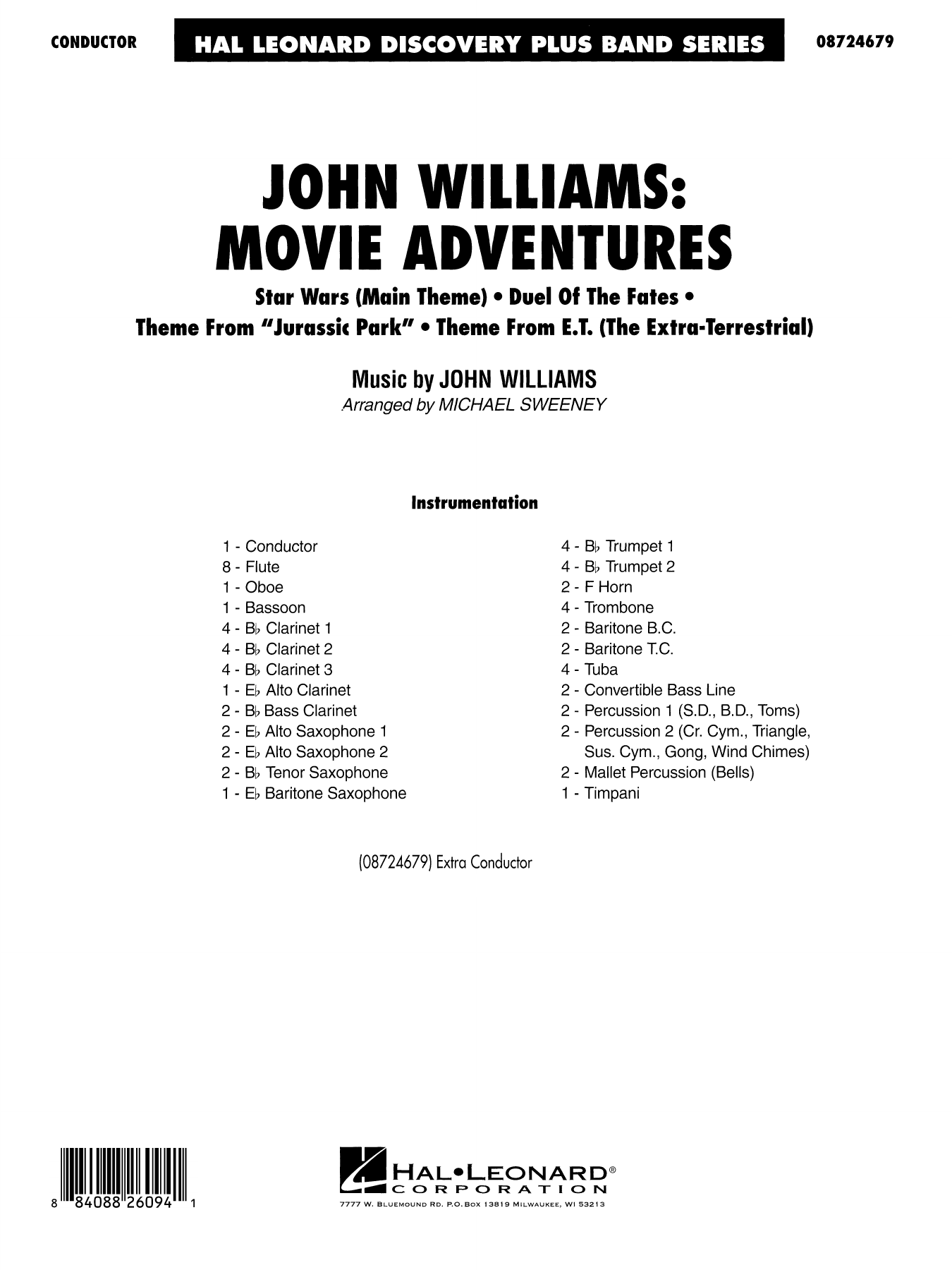 John Williams: Movie Adventures (arr. Michael Sweeney): Concert Band Conductor Score & Parts