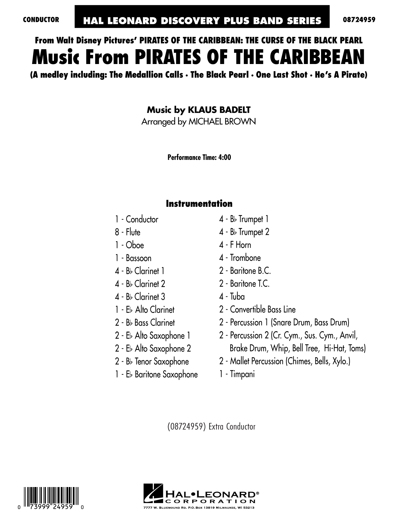 Music from Pirates of the Caribbean (arr. Michael Brown): Concert Band Conductor Score & Parts