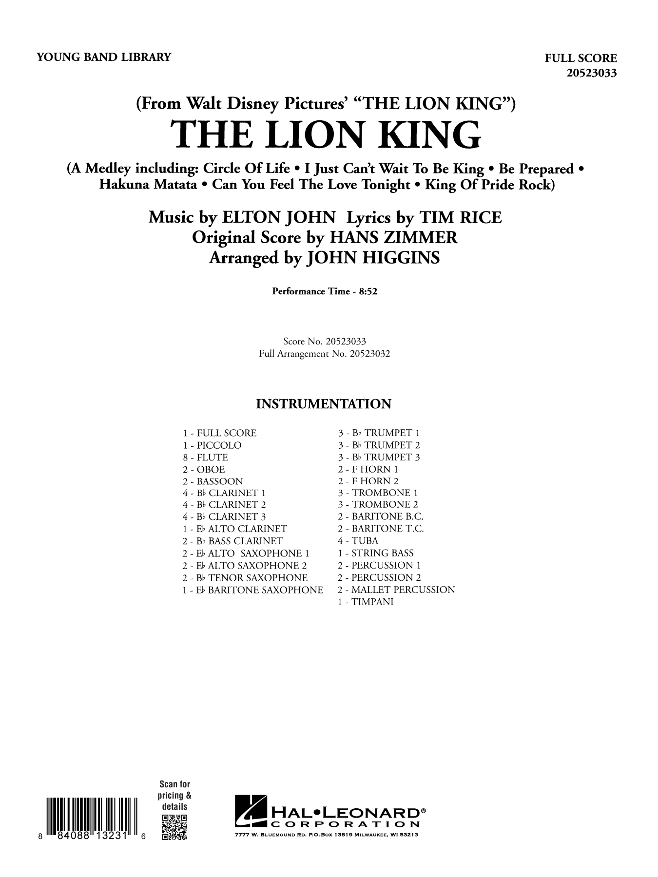 The Lion King (arr. John Higgins): Concert Band Conductor Score & Parts