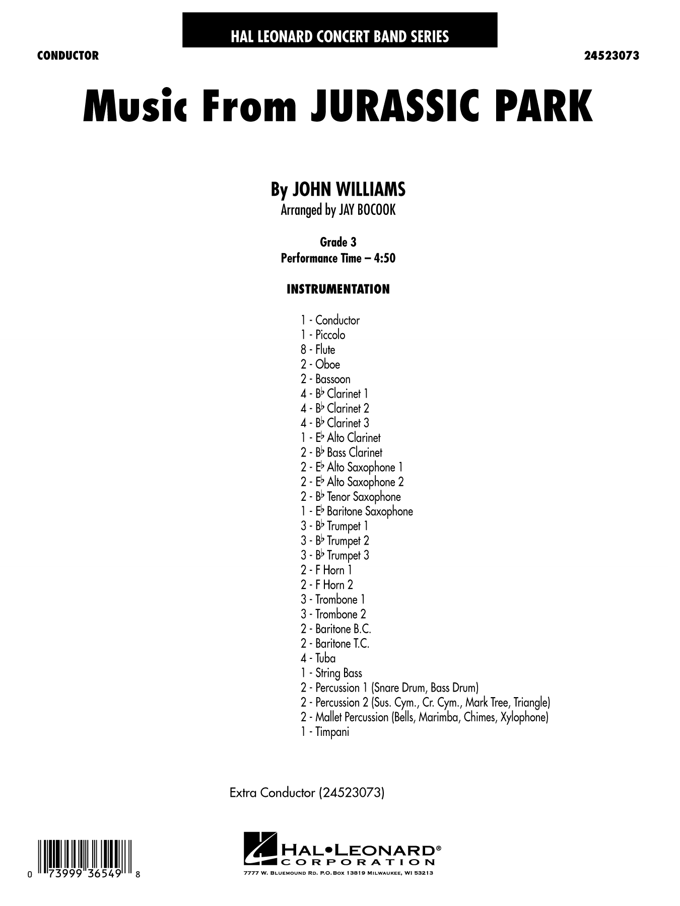 Music from Jurassic Park (arr. Jay Bocook): Concert Band Conductor Score & Parts