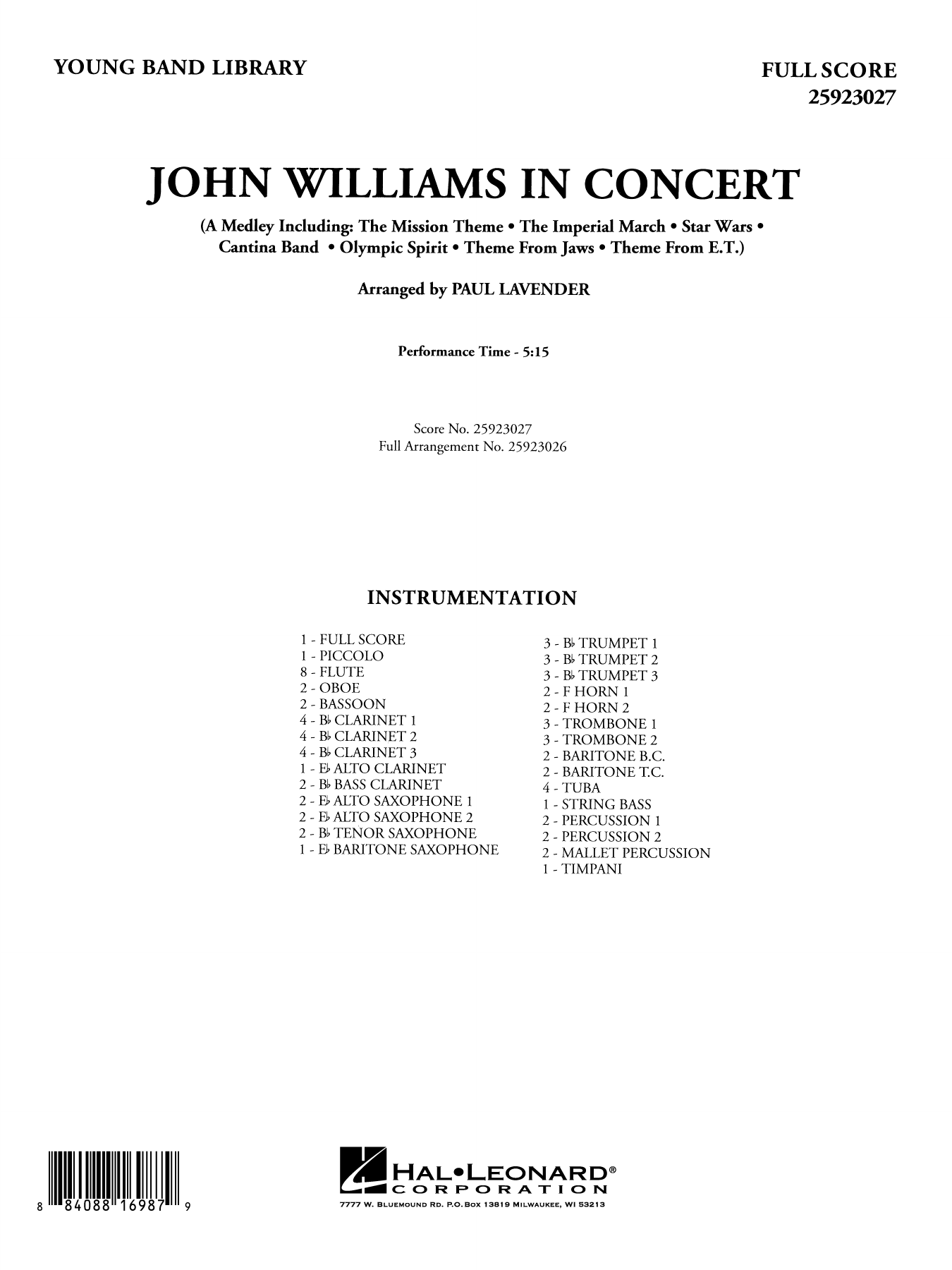 John Williams in Concert (arr. Paul Lavender): Concert Band Conductor Score & Parts