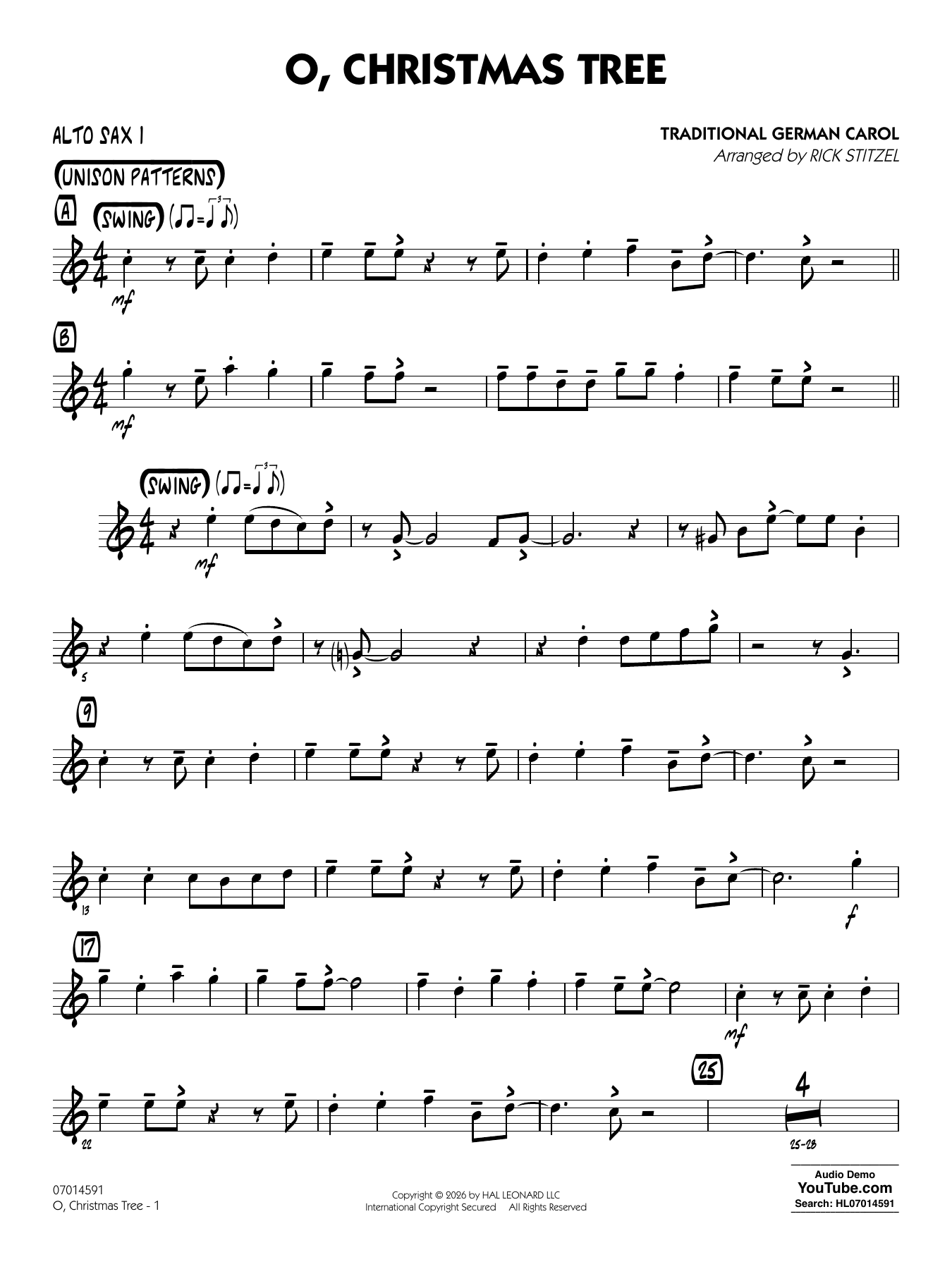 O, Christmas Tree (arr. Rick Stitzel) - Alto Sax 1