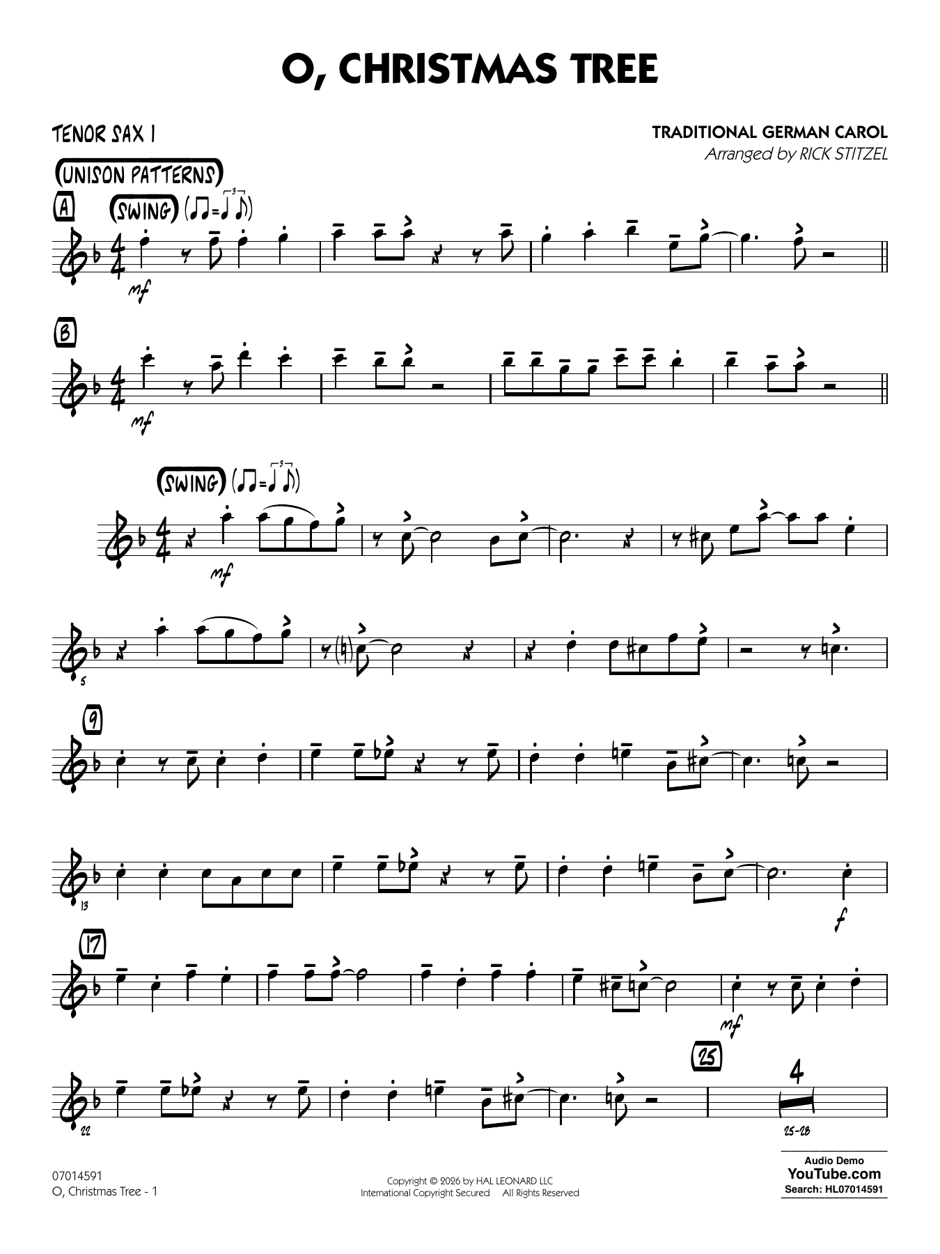 O, Christmas Tree (arr. Rick Stitzel) - Tenor Sax 1