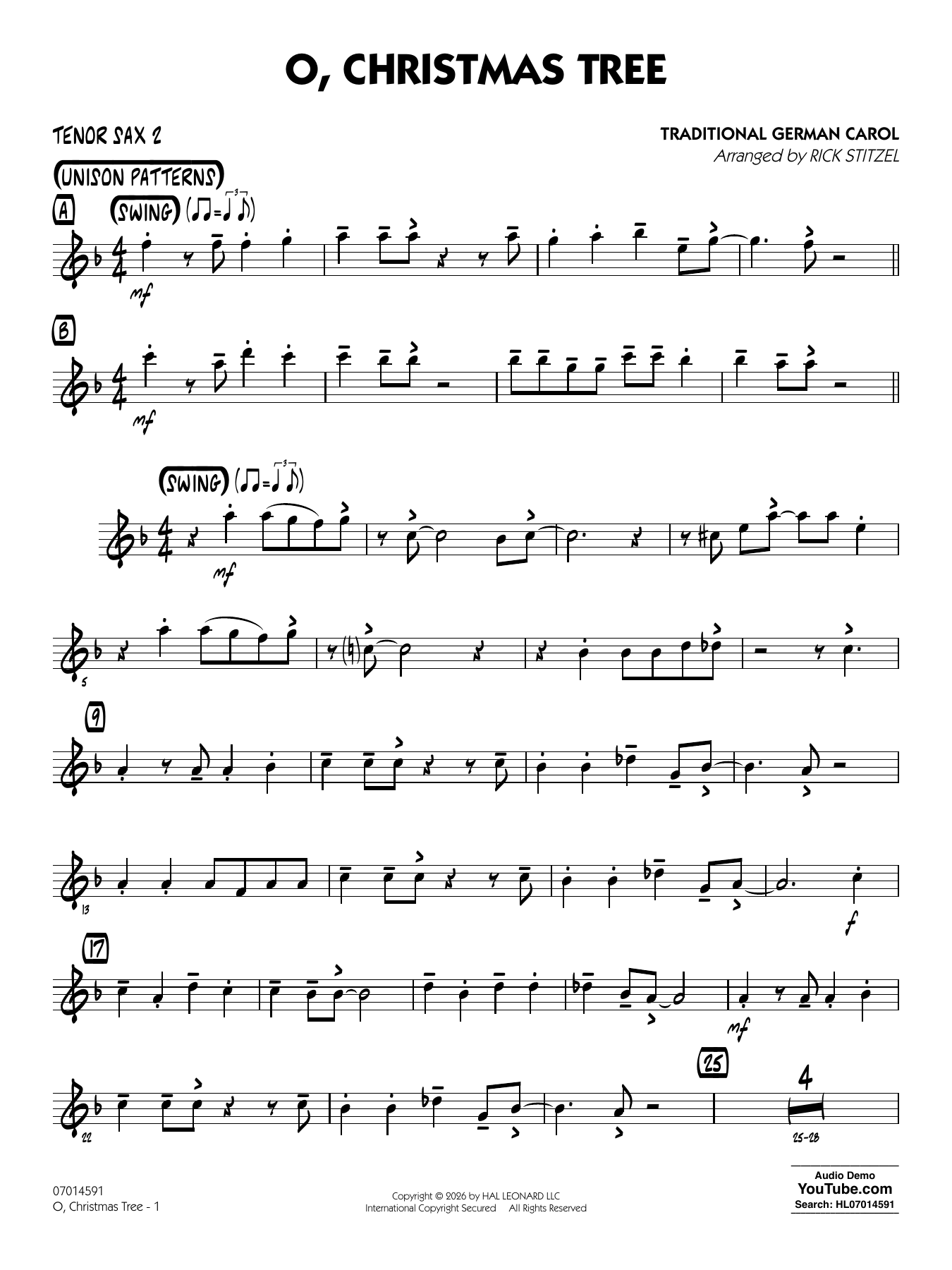 O, Christmas Tree (arr. Rick Stitzel) - Tenor Sax 2