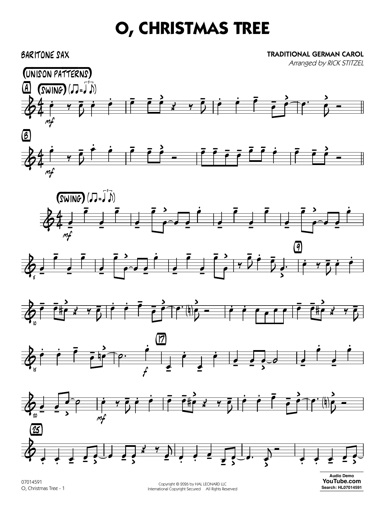 O, Christmas Tree (arr. Rick Stitzel) - Baritone Sax
