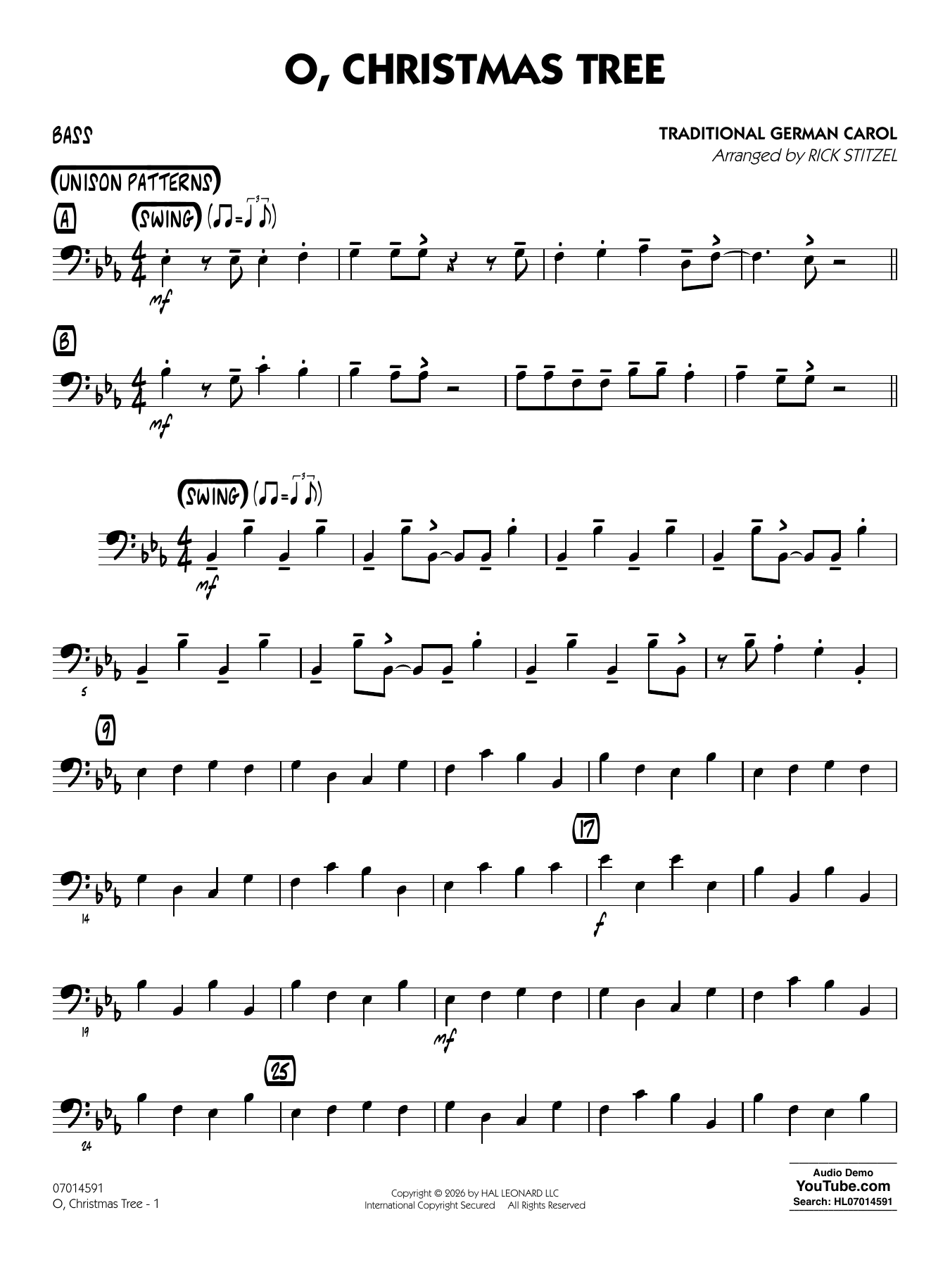 O, Christmas Tree (arr. Rick Stitzel) - Bass