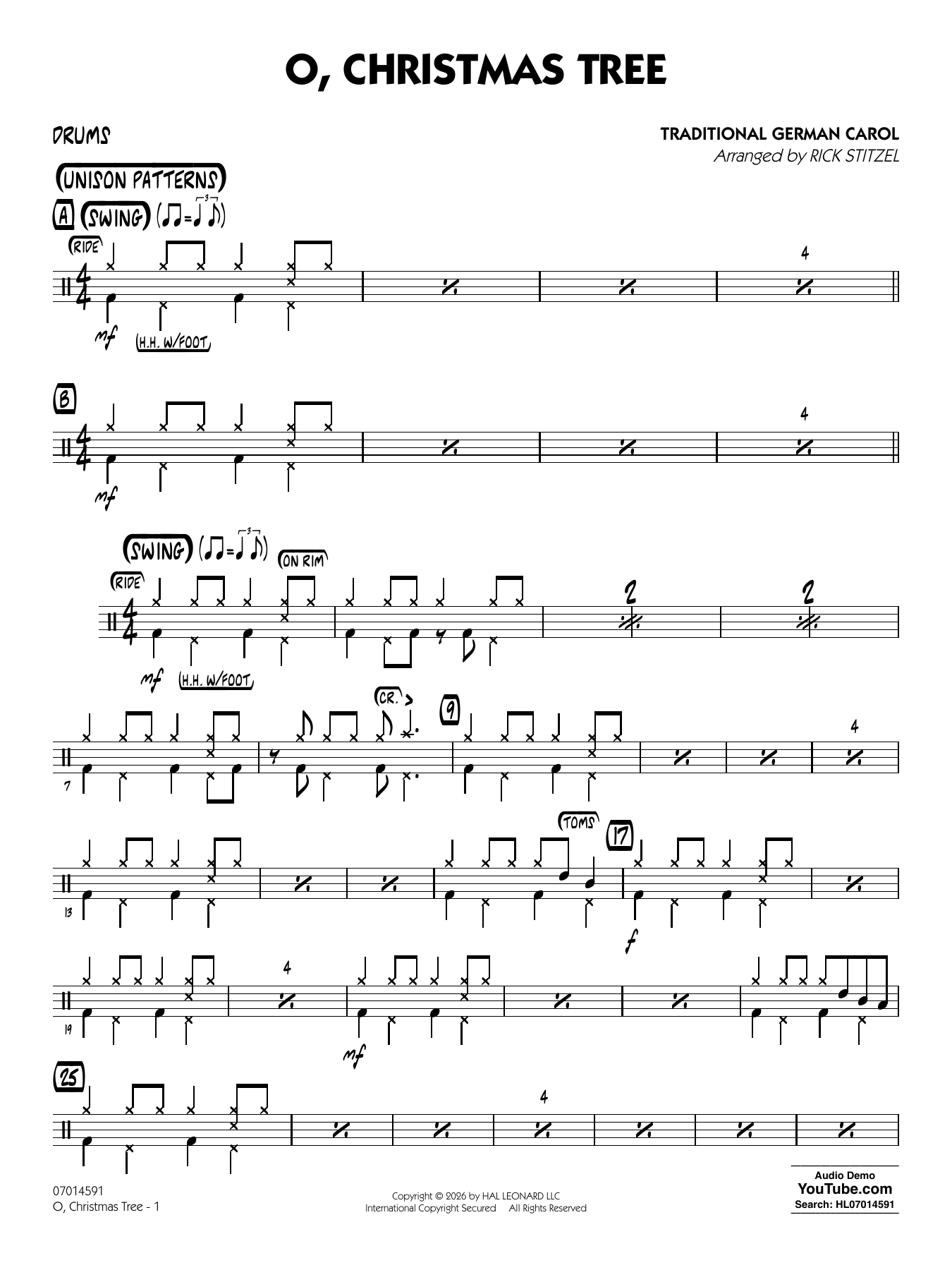 O, Christmas Tree (arr. Rick Stitzel) - Drums