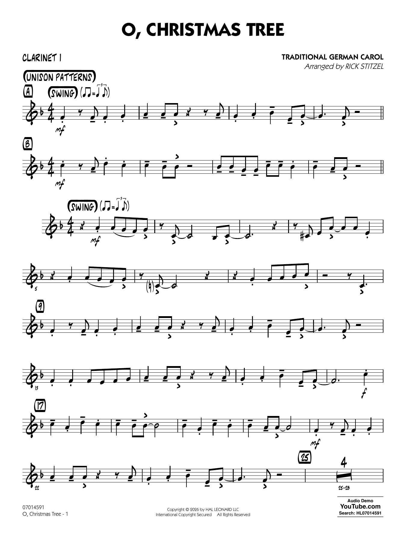 O, Christmas Tree (arr. Rick Stitzel) - Bb Clarinet 1