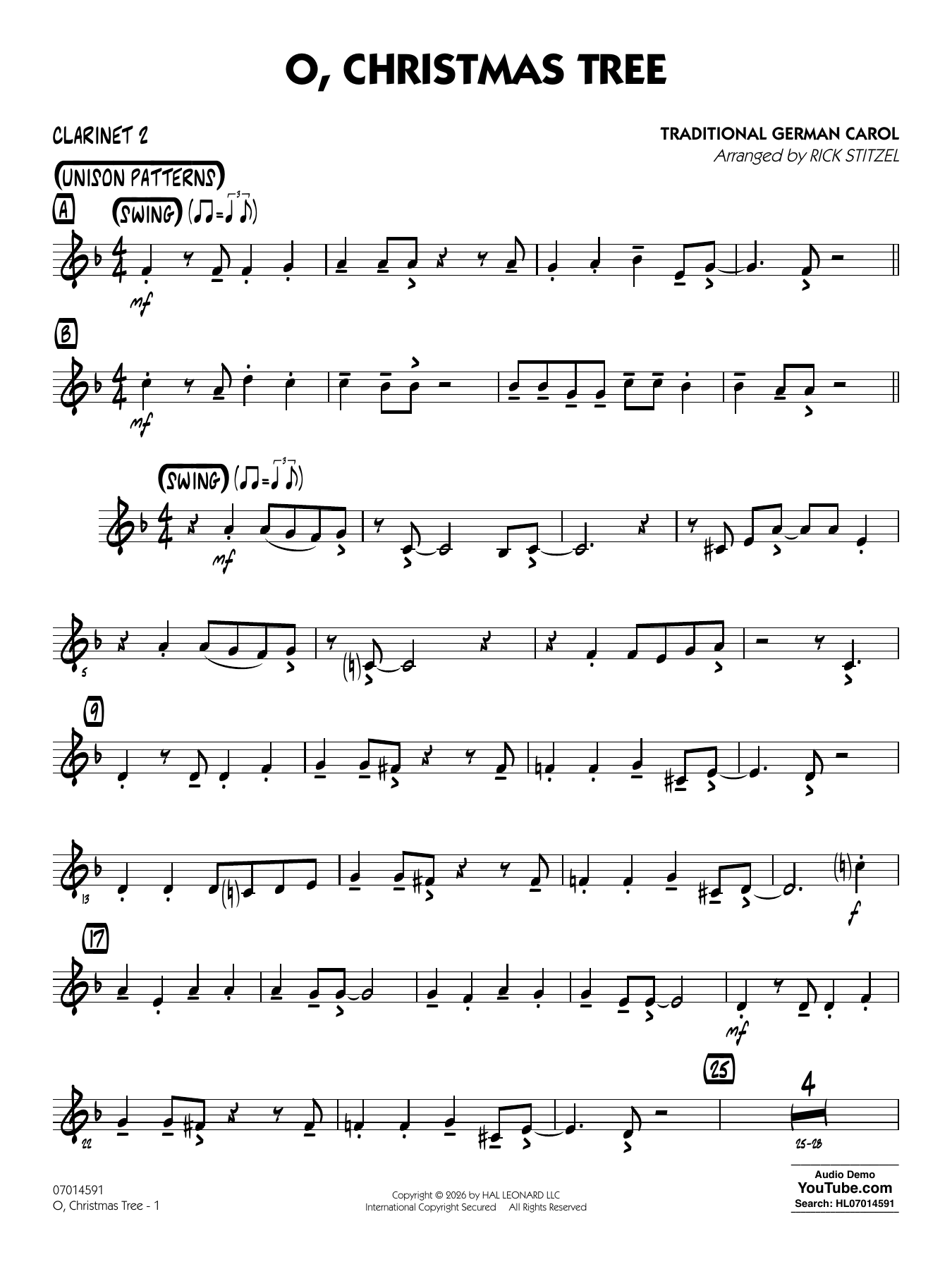 O, Christmas Tree (arr. Rick Stitzel) - Bb Clarinet 2