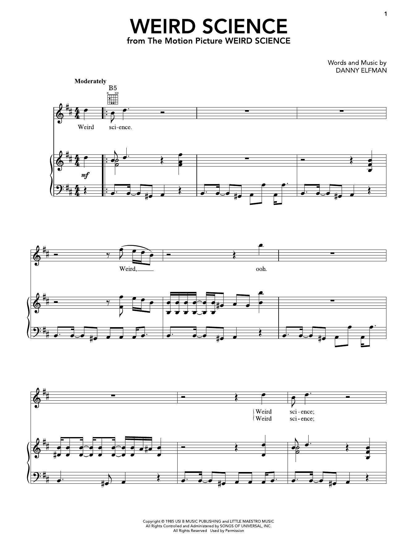 Weird Science: Piano/Vocal/Guitar Sheet