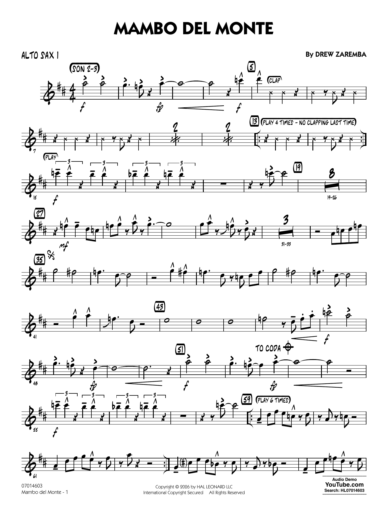 Mambo Del Monte - Alto Sax 1