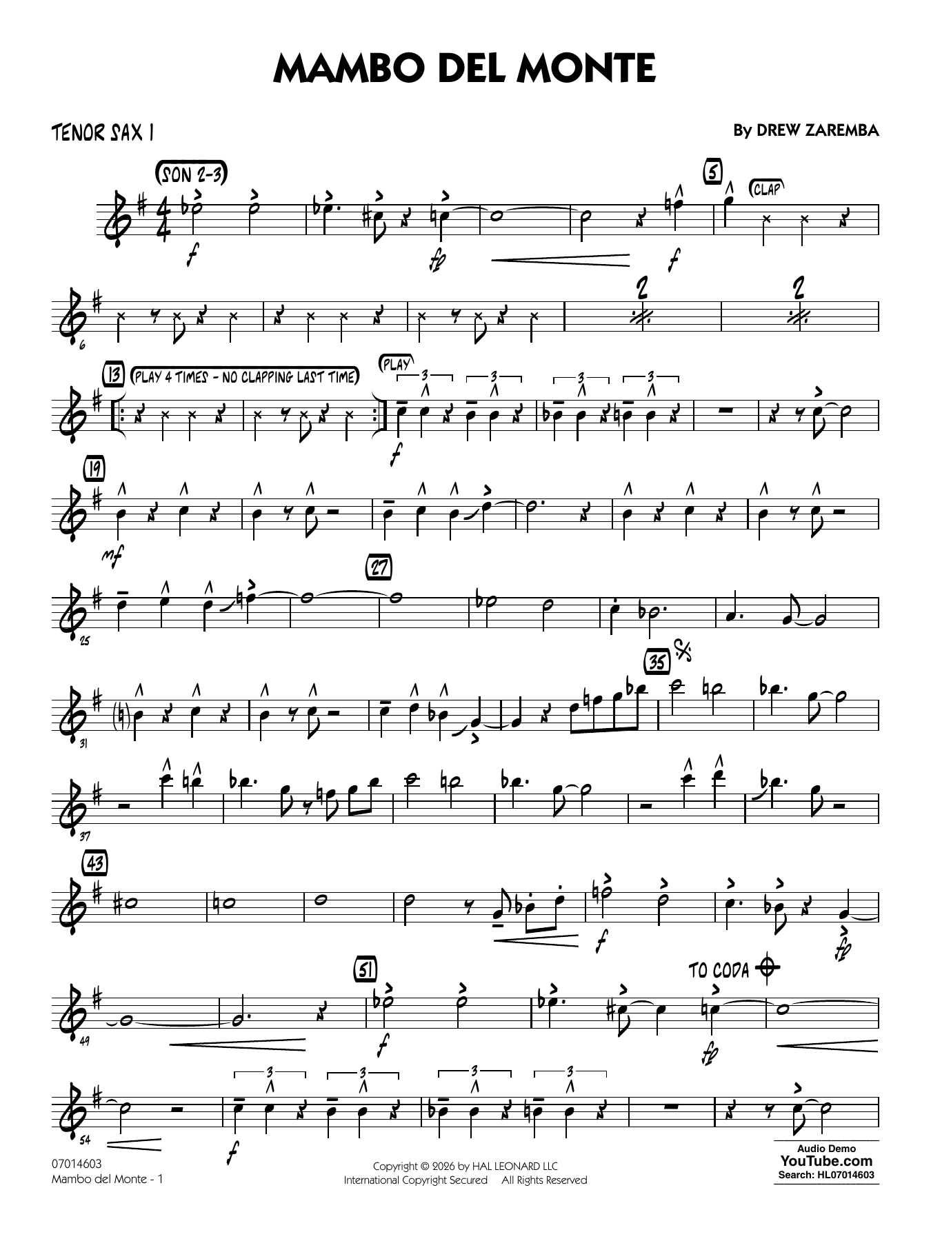 Mambo Del Monte - Tenor Sax 1