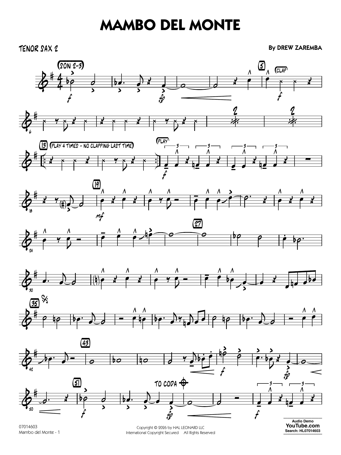 Mambo Del Monte - Tenor Sax 2