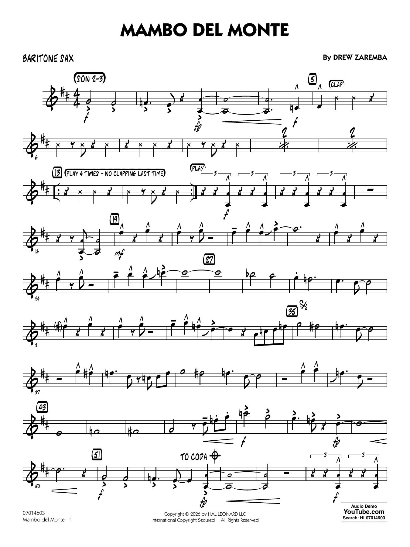 Mambo Del Monte - Baritone Sax
