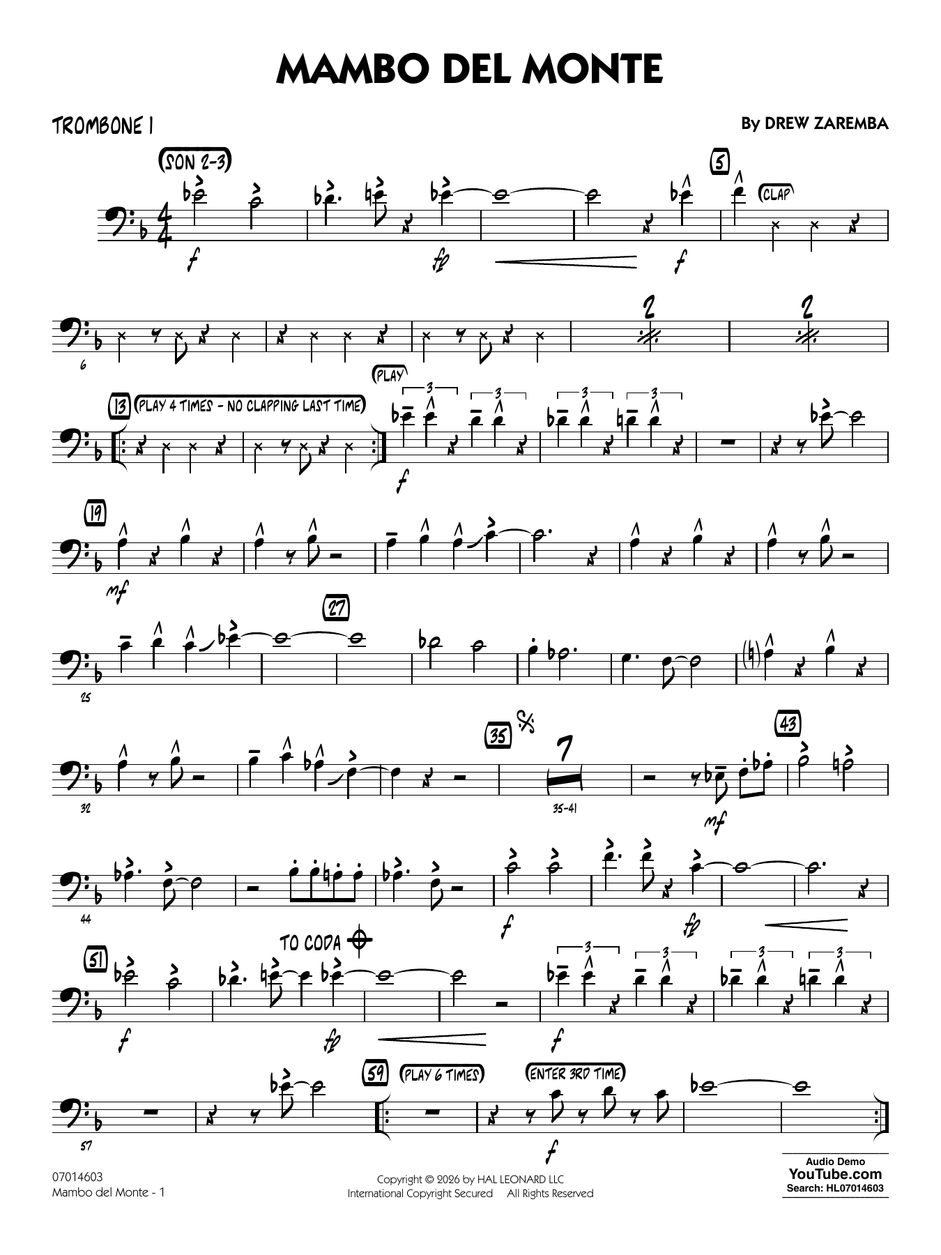 Mambo Del Monte - Trombone 1