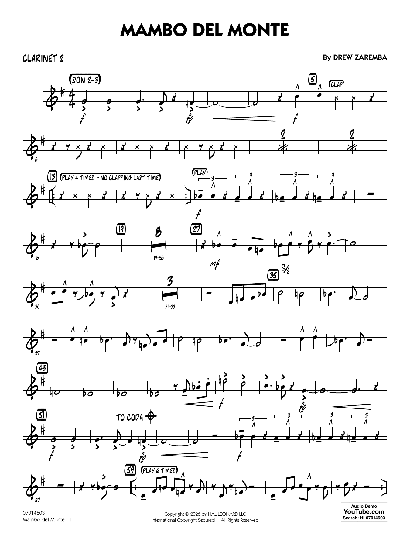 Mambo Del Monte - Bb Clarinet 2