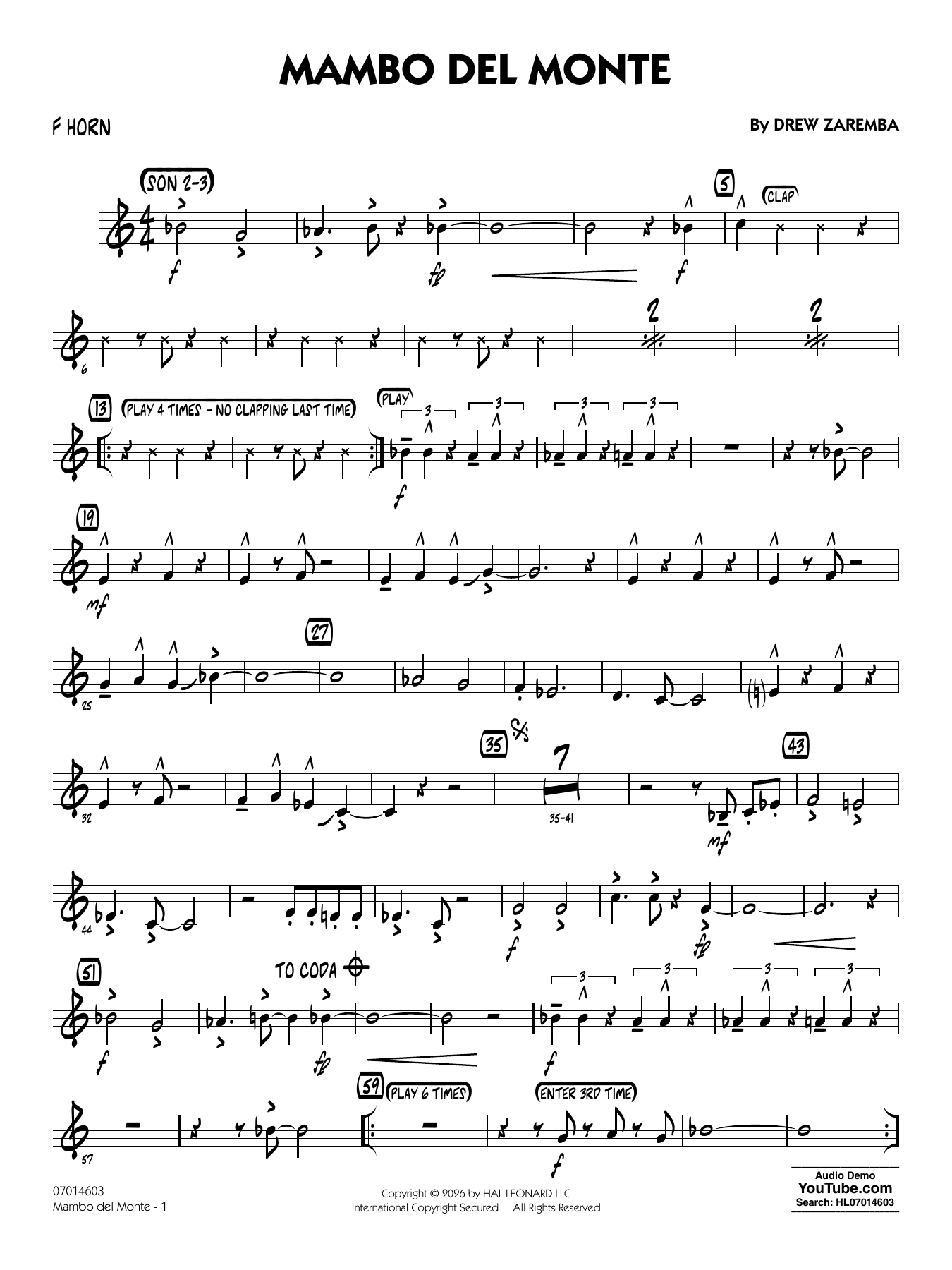 Mambo Del Monte - F Horn