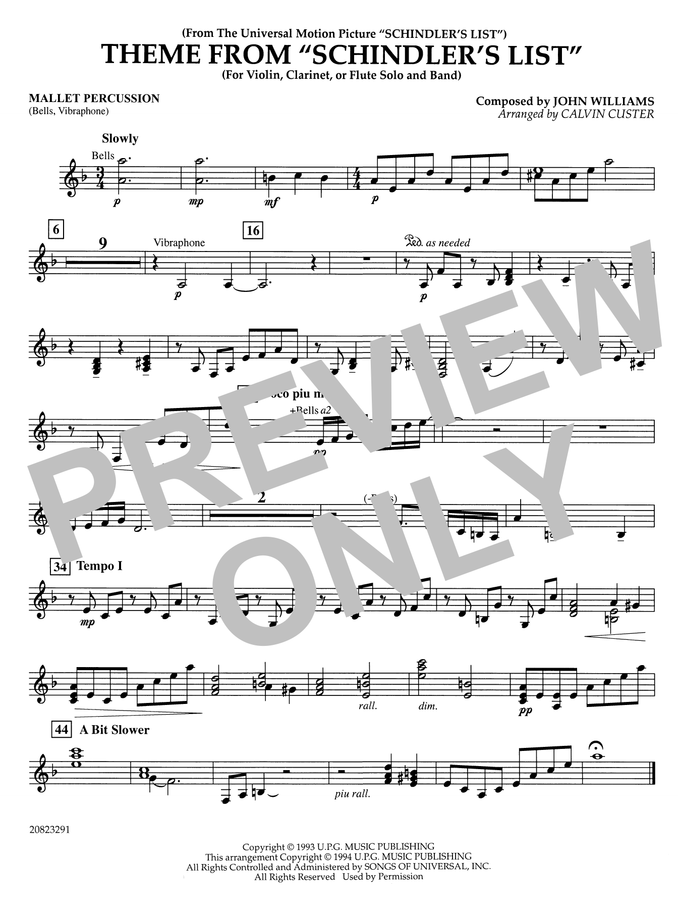 Theme from Schindler's List (arr. Calvin Custer) - Mallet Percussion