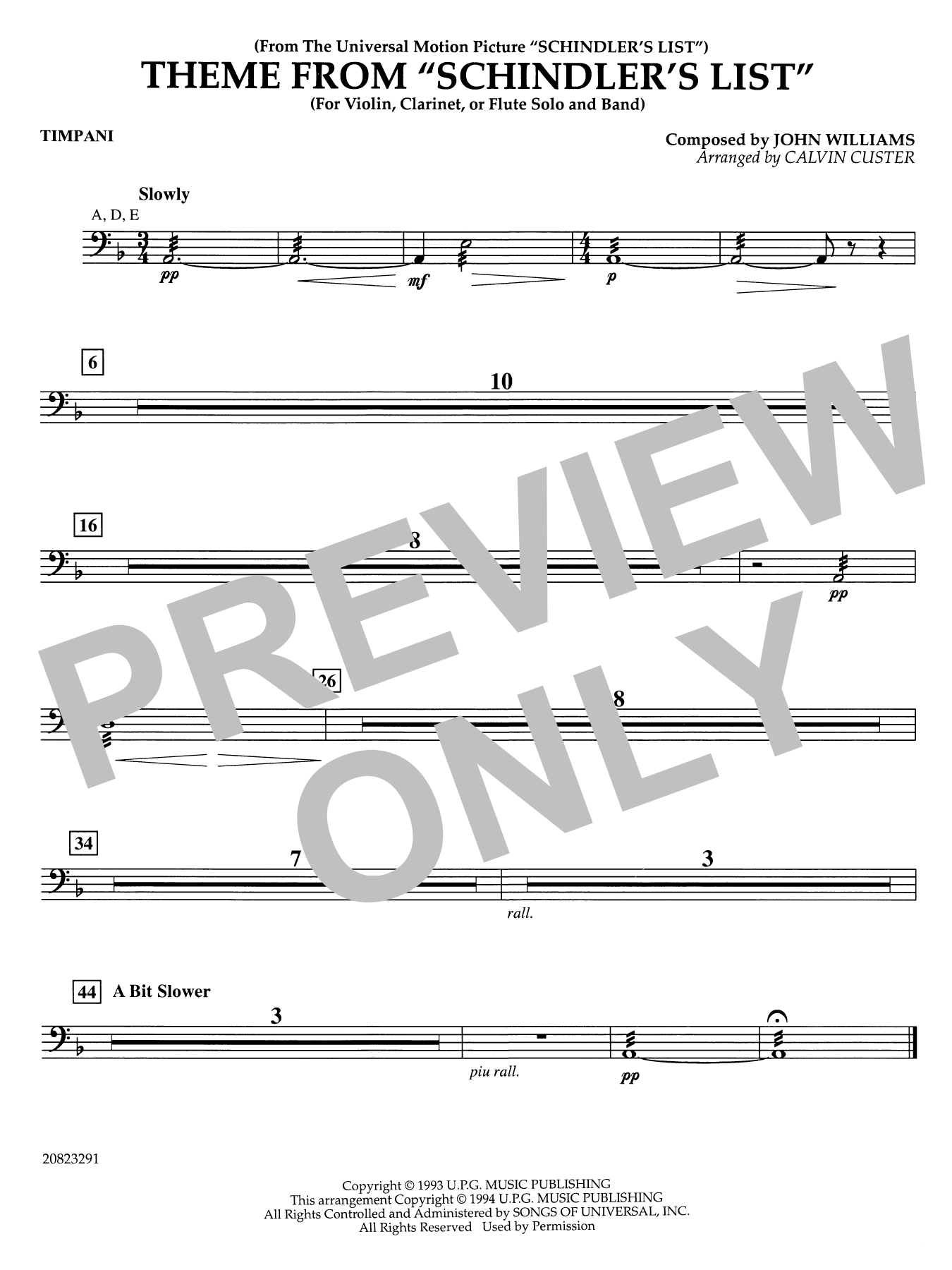 Theme from Schindler's List (arr. Calvin Custer) - Timpani