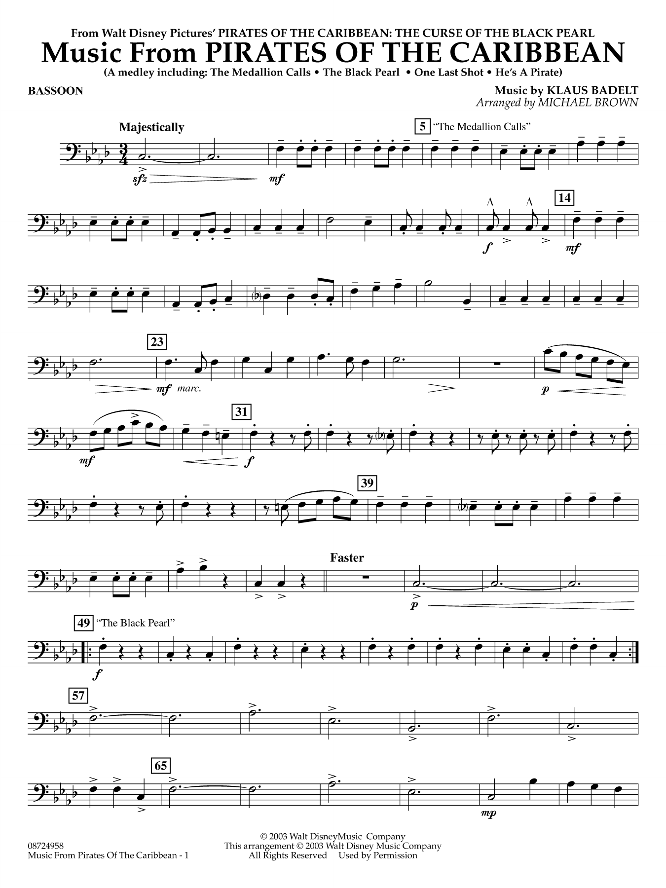 Music from Pirates of the Caribbean (arr. Michael Brown) - Bassoon
