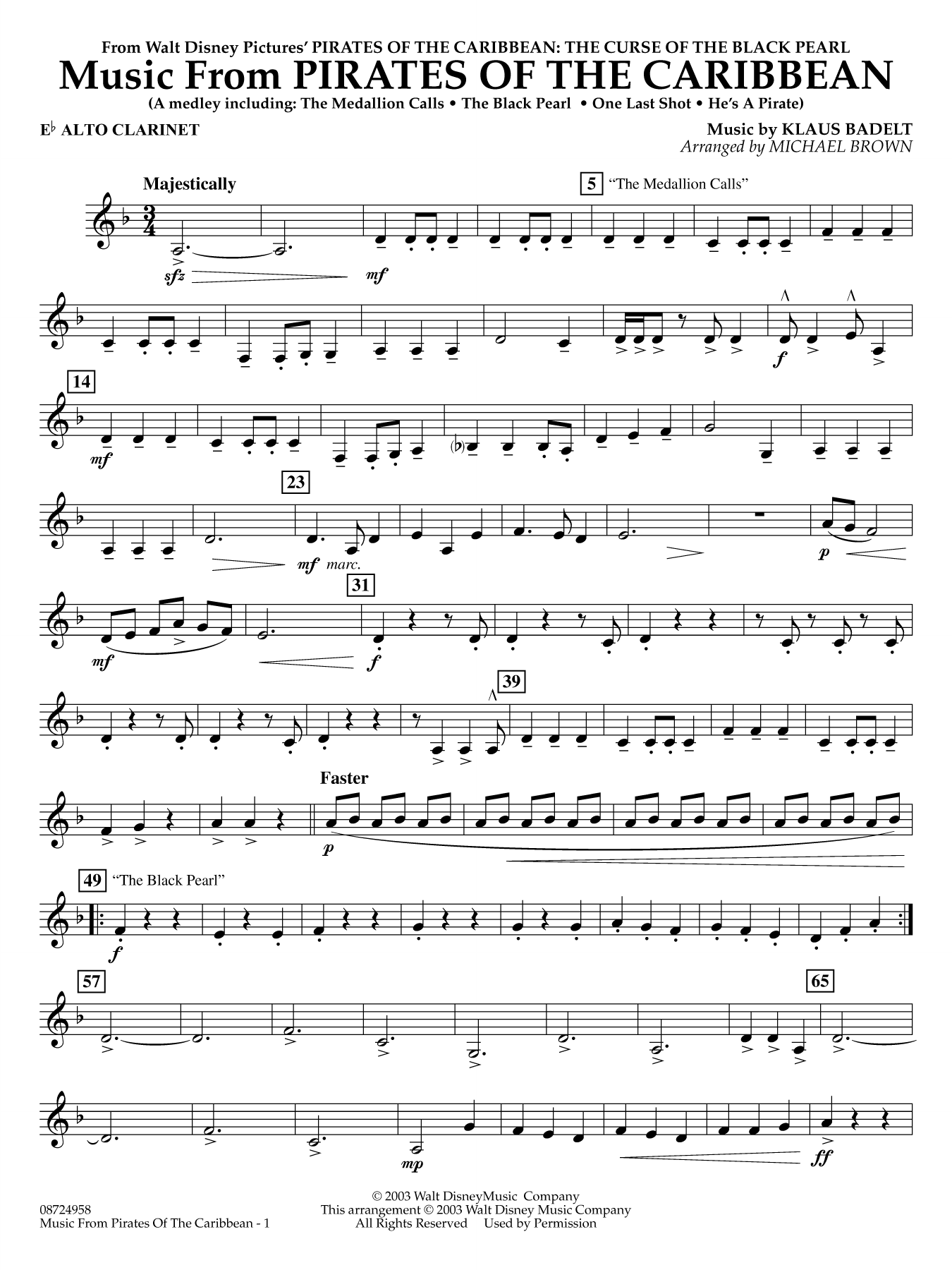 Music from Pirates of the Caribbean (arr. Michael Brown) - Eb Alto Clarinet