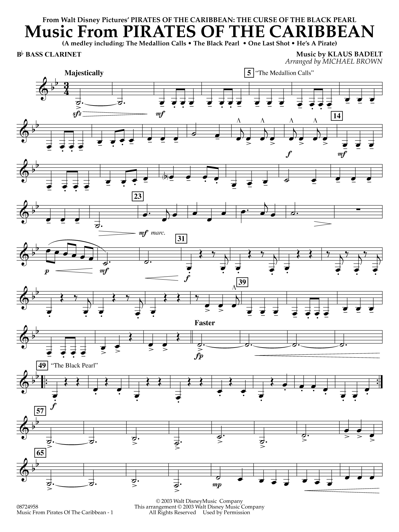 Music from Pirates of the Caribbean (arr. Michael Brown) - Bb Bass Clarinet