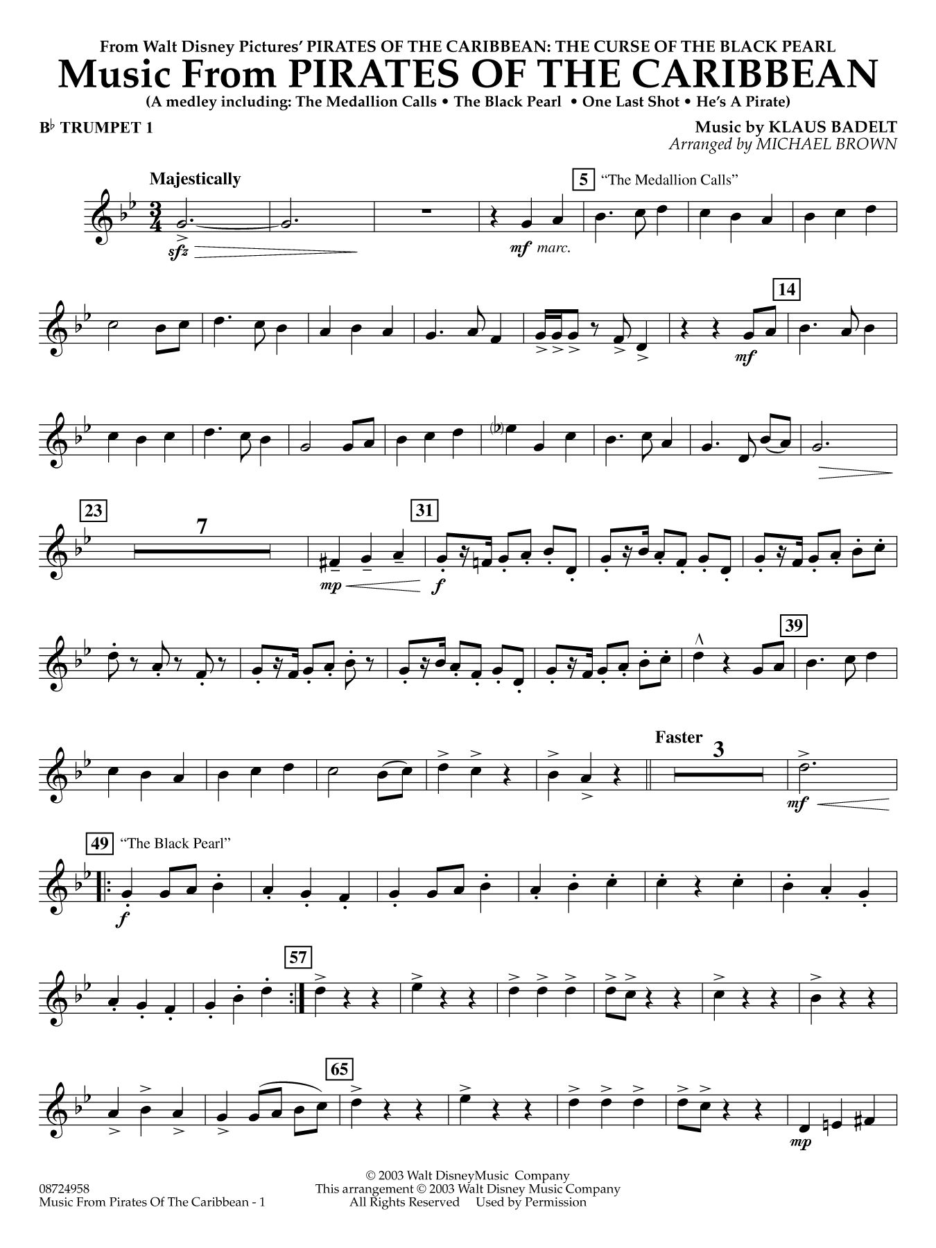 Music from Pirates of the Caribbean (arr. Michael Brown) - Bb Trumpet 1