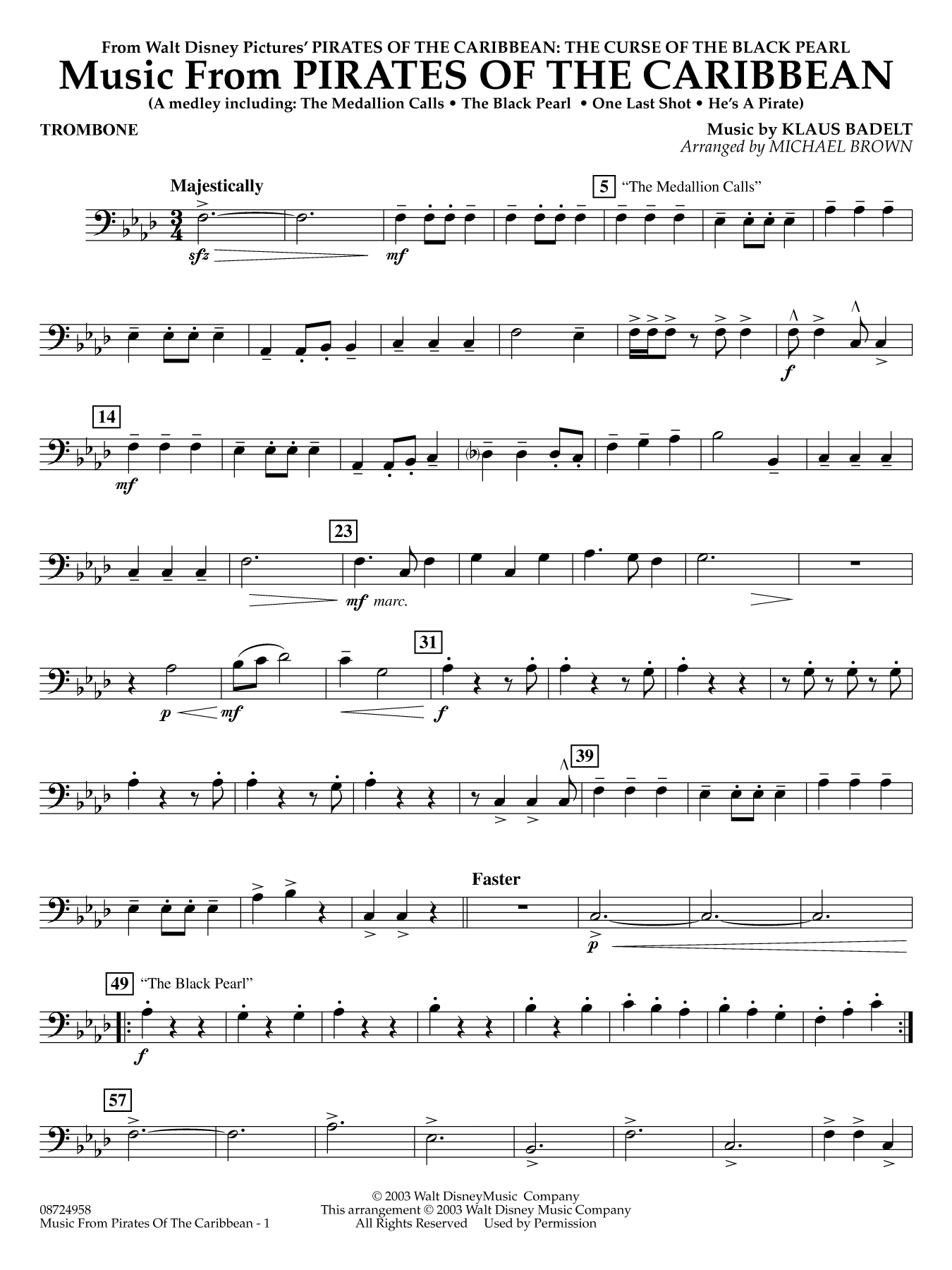 Music from Pirates of the Caribbean (arr. Michael Brown) - Trombone