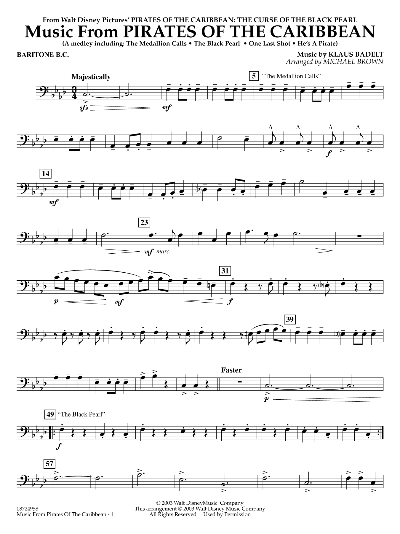 Music from Pirates of the Caribbean (arr. Michael Brown) - Baritone B.C.