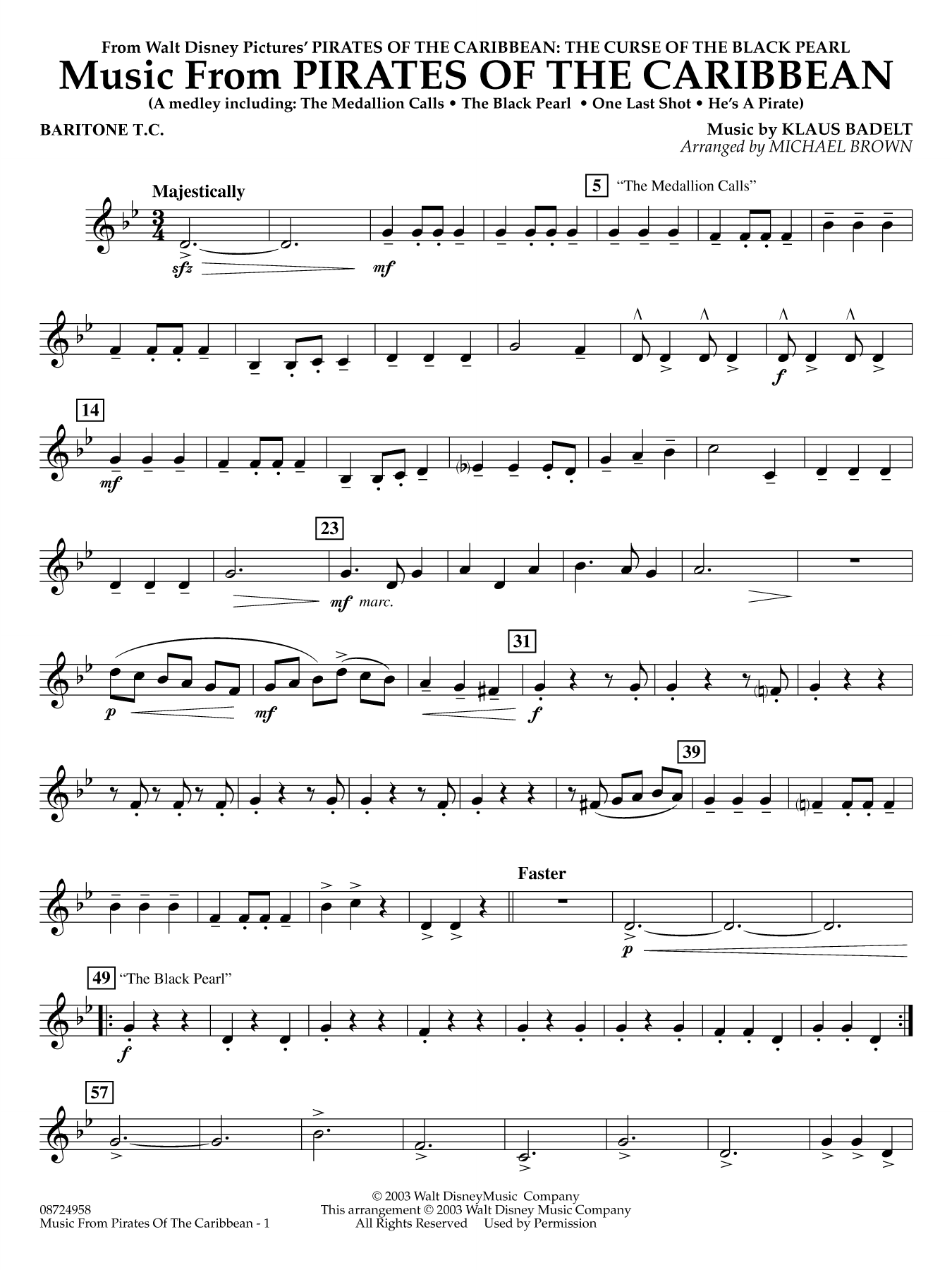 Music from Pirates of the Caribbean (arr. Michael Brown) - Baritone T.C.