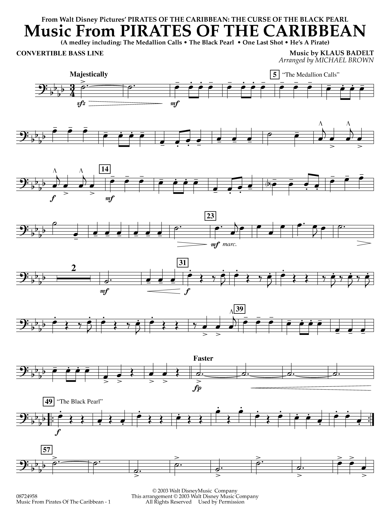 Music from Pirates of the Caribbean (arr. Michael Brown) - Convertible Bass Line