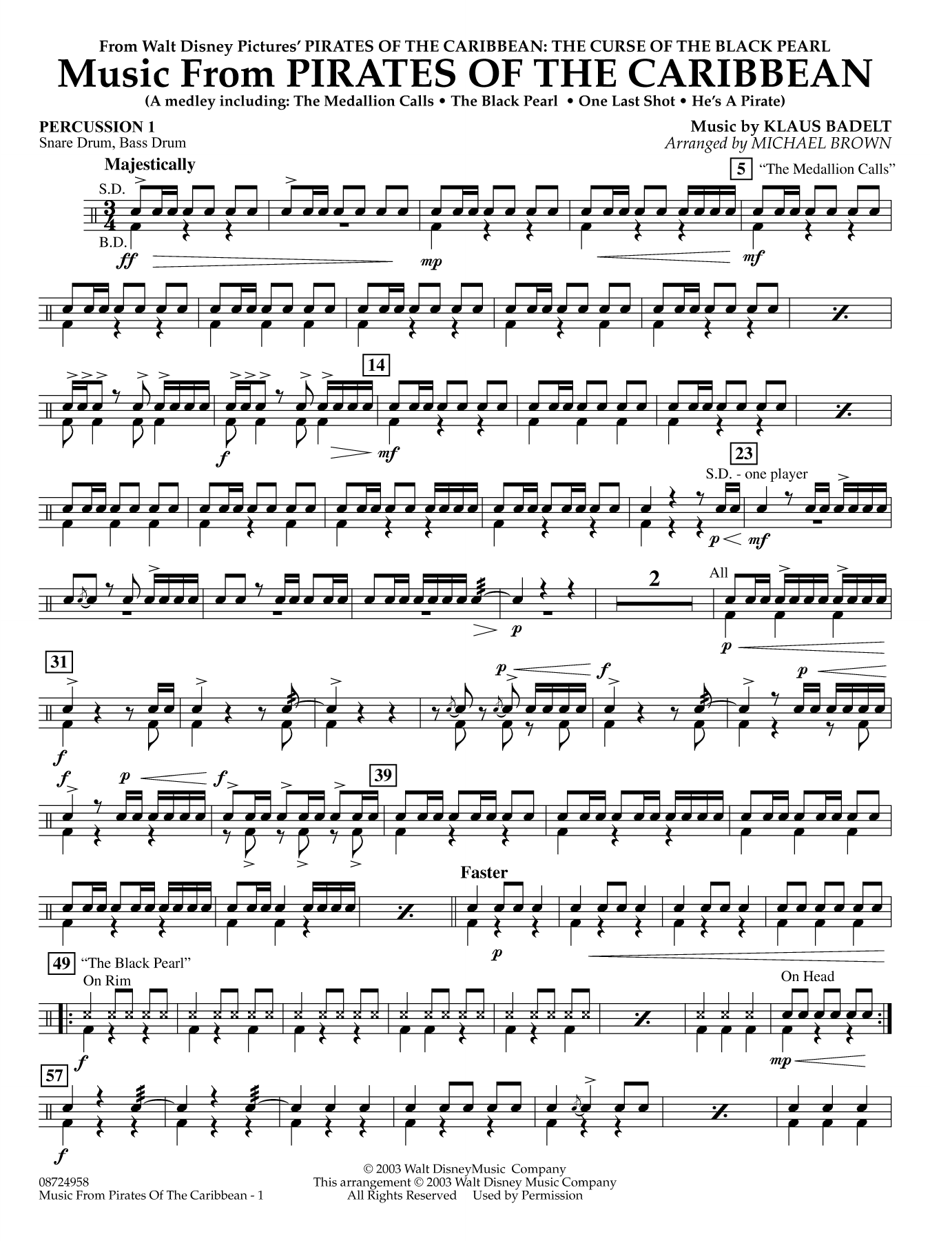 Music from Pirates of the Caribbean (arr. Michael Brown) - Percussion 1