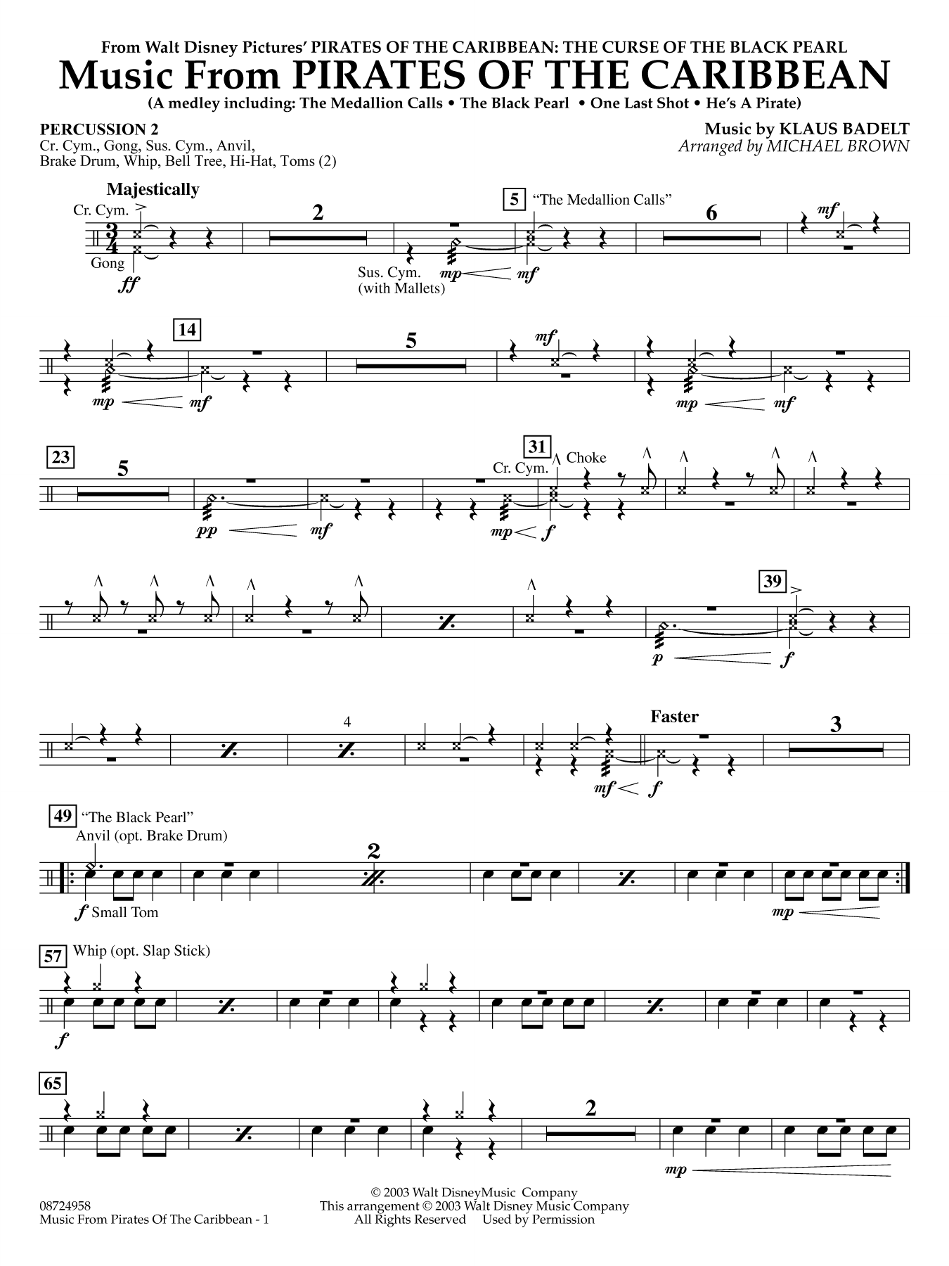 Music from Pirates of the Caribbean (arr. Michael Brown) - Percussion 2