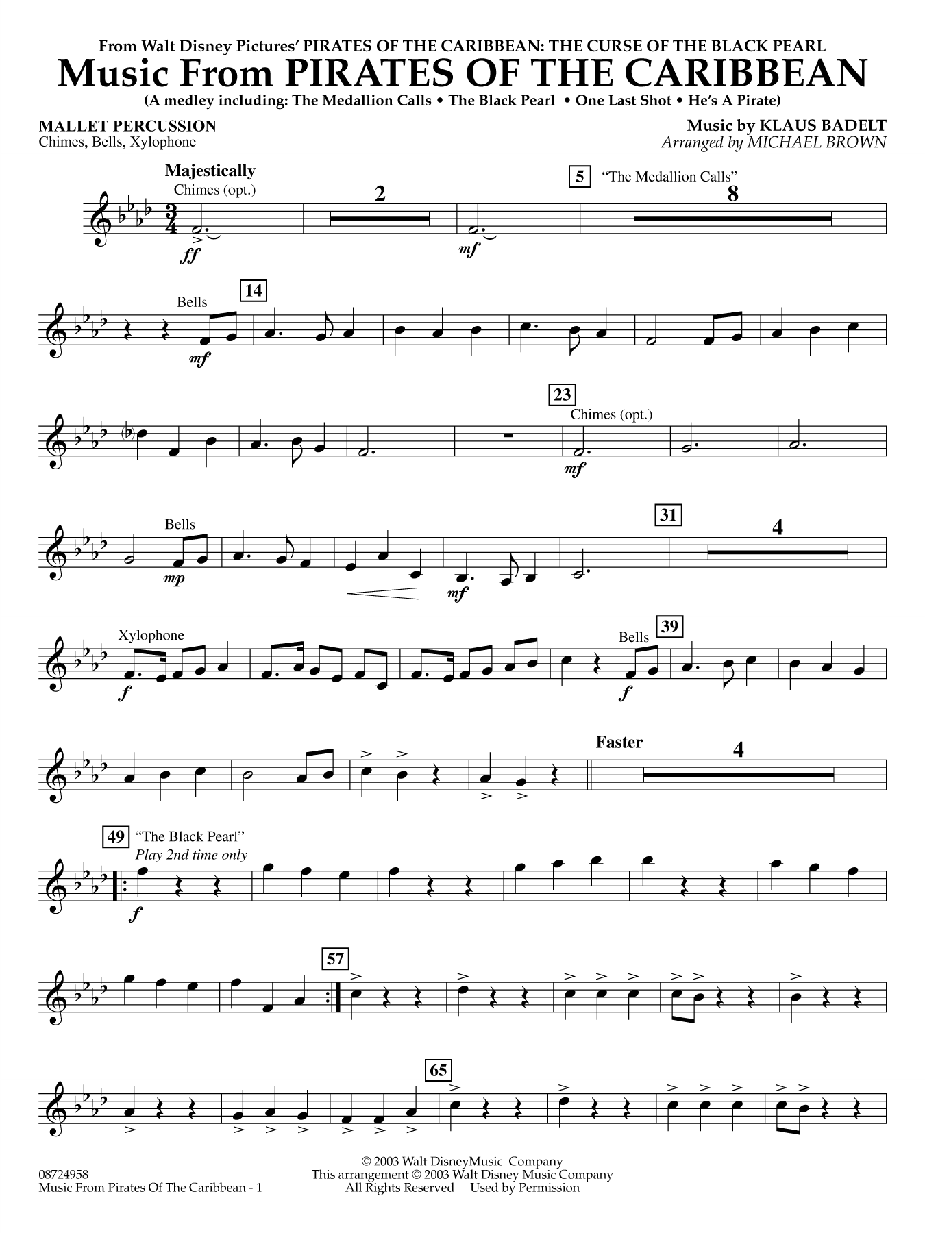 Music from Pirates of the Caribbean (arr. Michael Brown) - Mallet Percussion