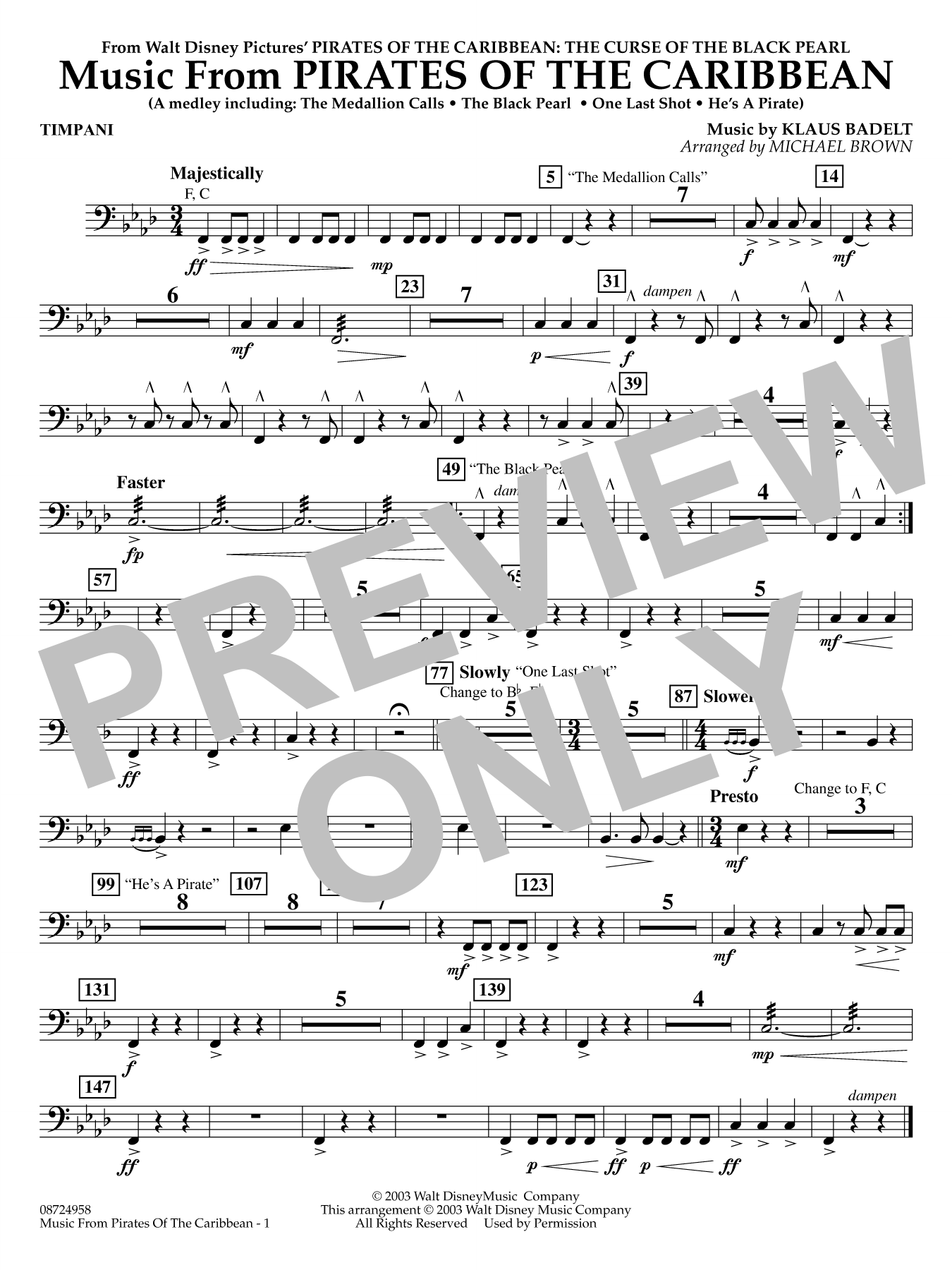 Music from Pirates of the Caribbean (arr. Michael Brown) - Timpani
