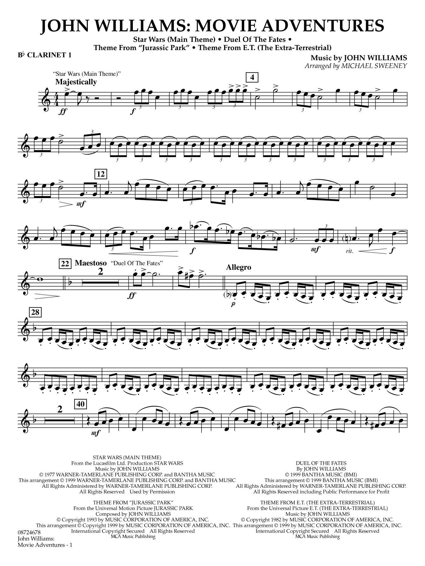 John Williams: Movie Adventures (arr. Michael Sweeney) - Bb Clarinet 1
