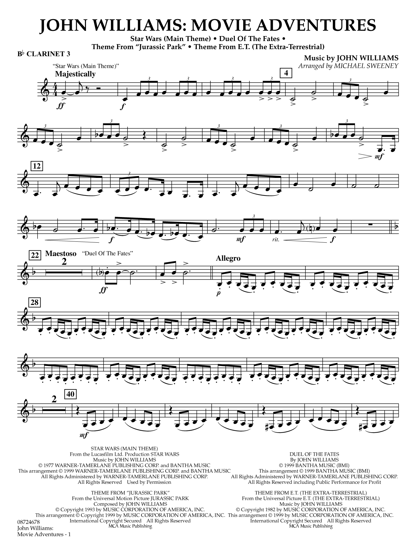 John Williams: Movie Adventures (arr. Michael Sweeney) - Bb Clarinet 3