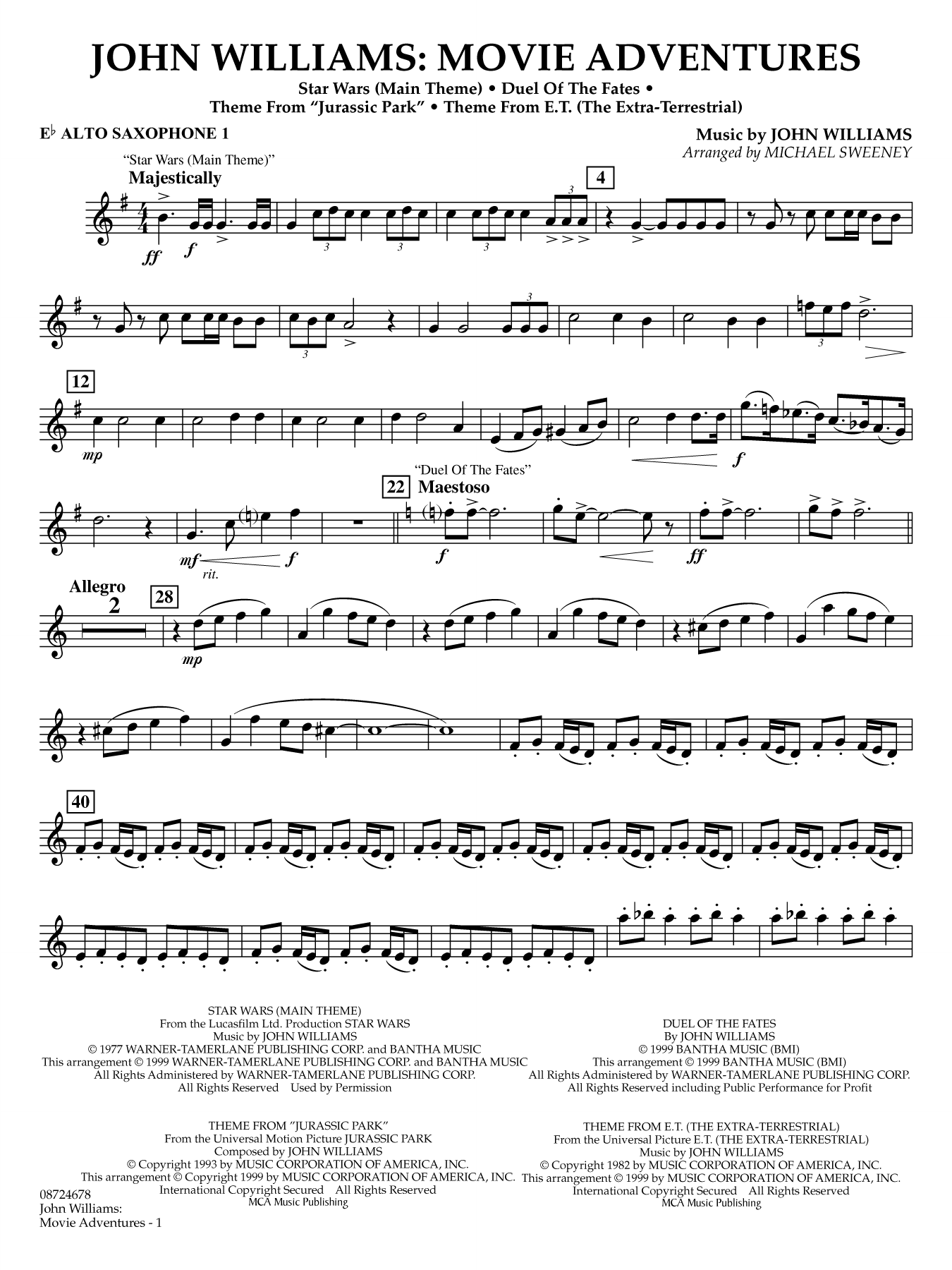 John Williams: Movie Adventures (arr. Michael Sweeney) - Eb Alto Saxophone 1