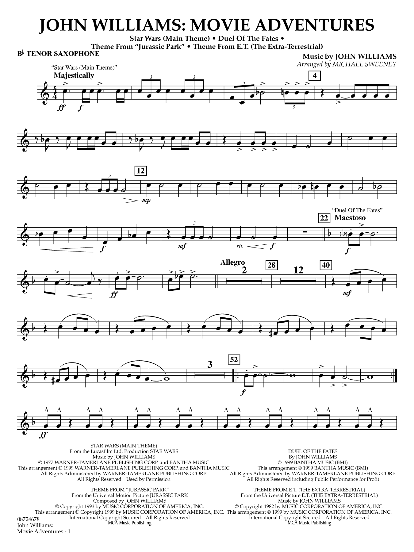 John Williams: Movie Adventures (arr. Michael Sweeney) - Bb Tenor Saxophone
