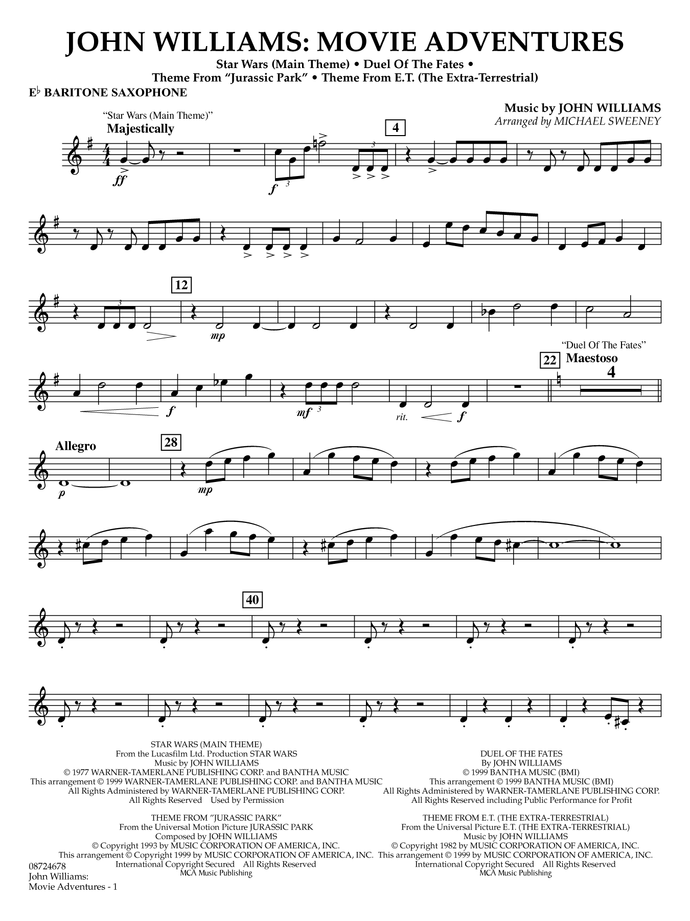 John Williams: Movie Adventures (arr. Michael Sweeney) - Eb Baritone Saxophone