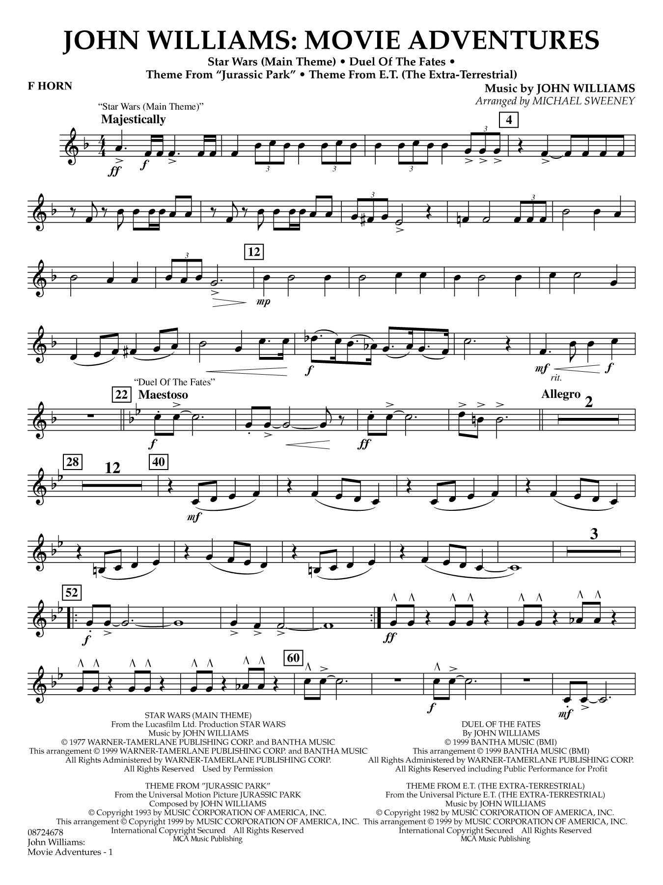 John Williams: Movie Adventures (arr. Michael Sweeney) - F Horn