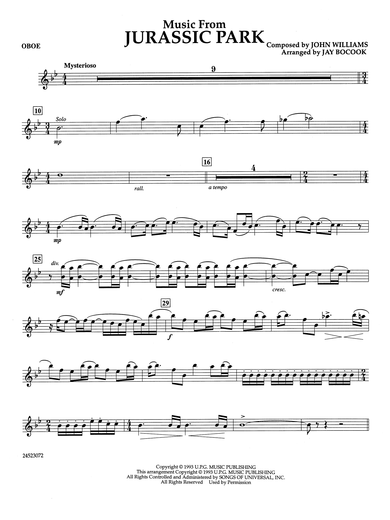 Music from Jurassic Park (arr. Jay Bocook) - Oboe