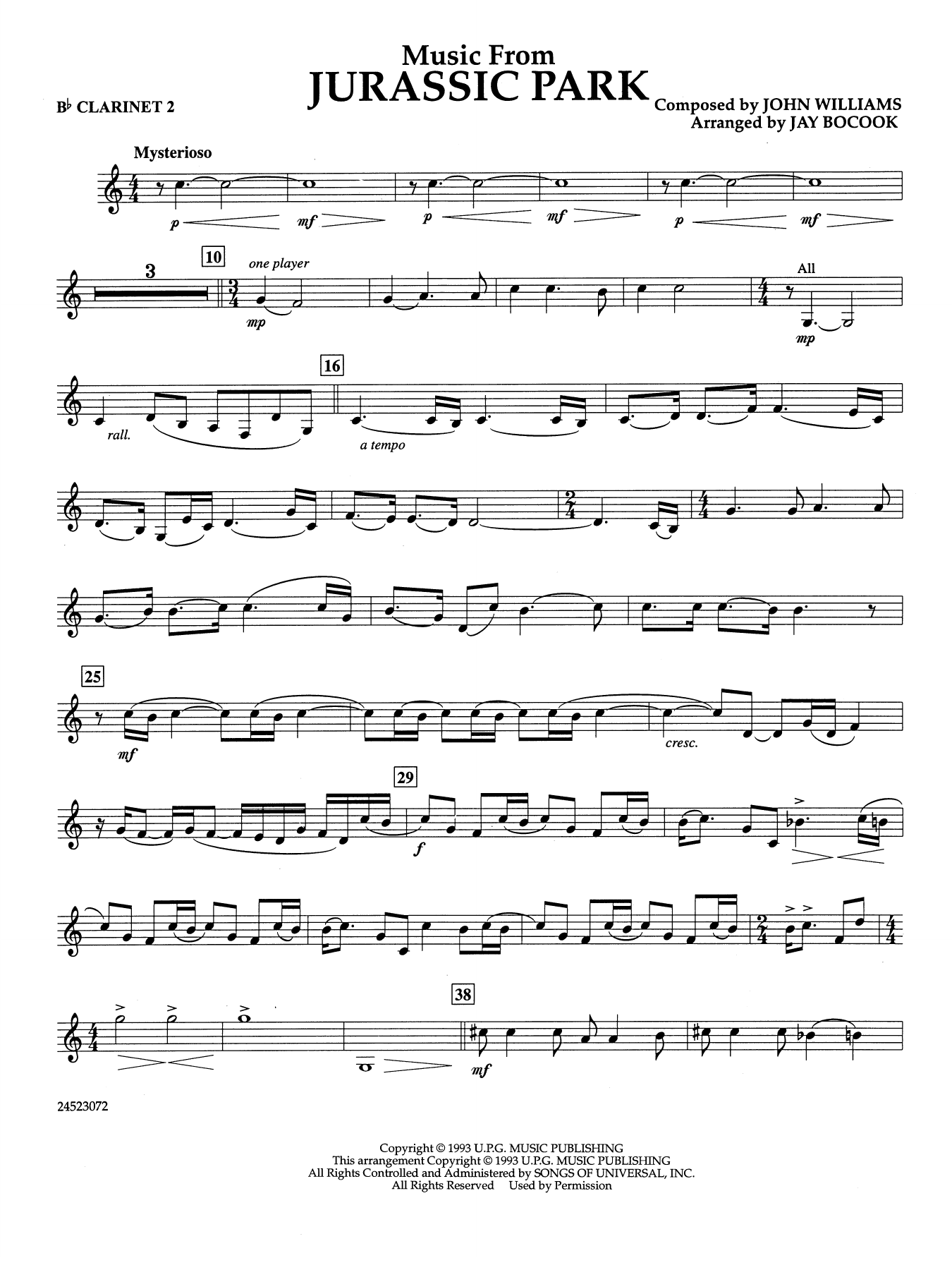 Music from Jurassic Park (arr. Jay Bocook) - Bb Clarinet 2