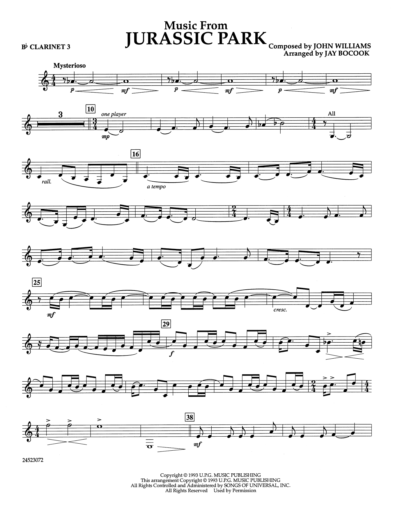 Music from Jurassic Park (arr. Jay Bocook) - Bb Clarinet 3