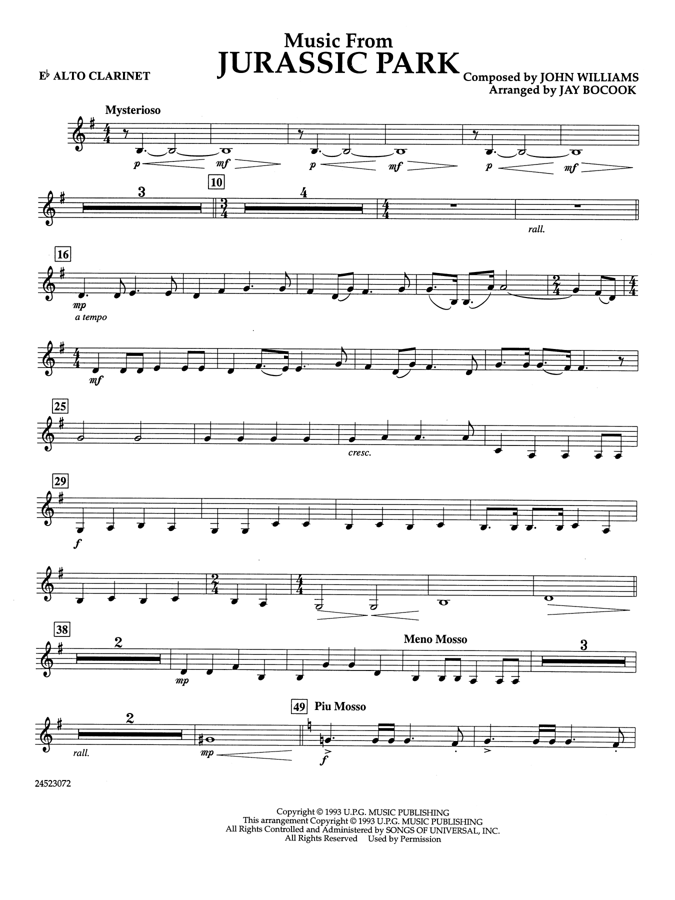 Music from Jurassic Park (arr. Jay Bocook) - Eb Alto Clarinet